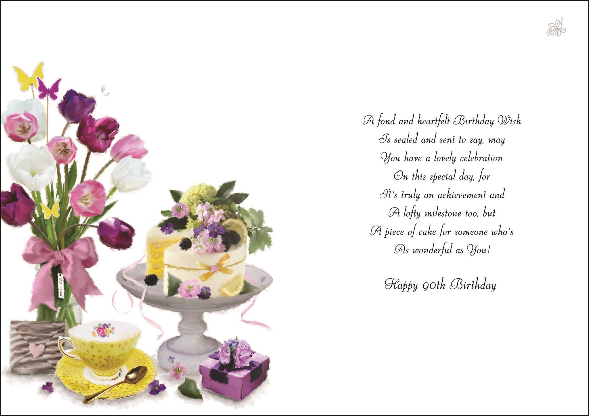 Inside of 90th Birthday Tulips Birthday Greetings Card