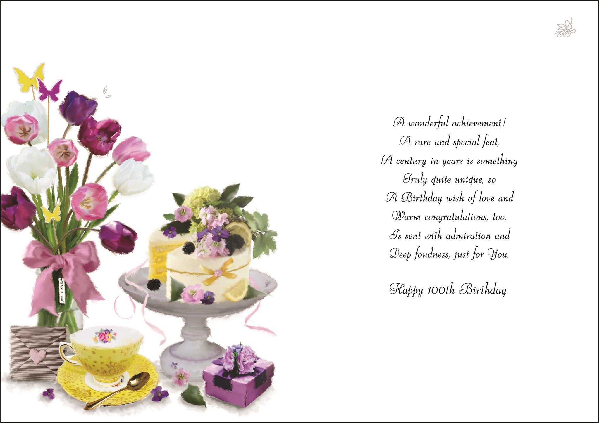 Inside of 100th Birthday Tulips Birthday Greetings Card