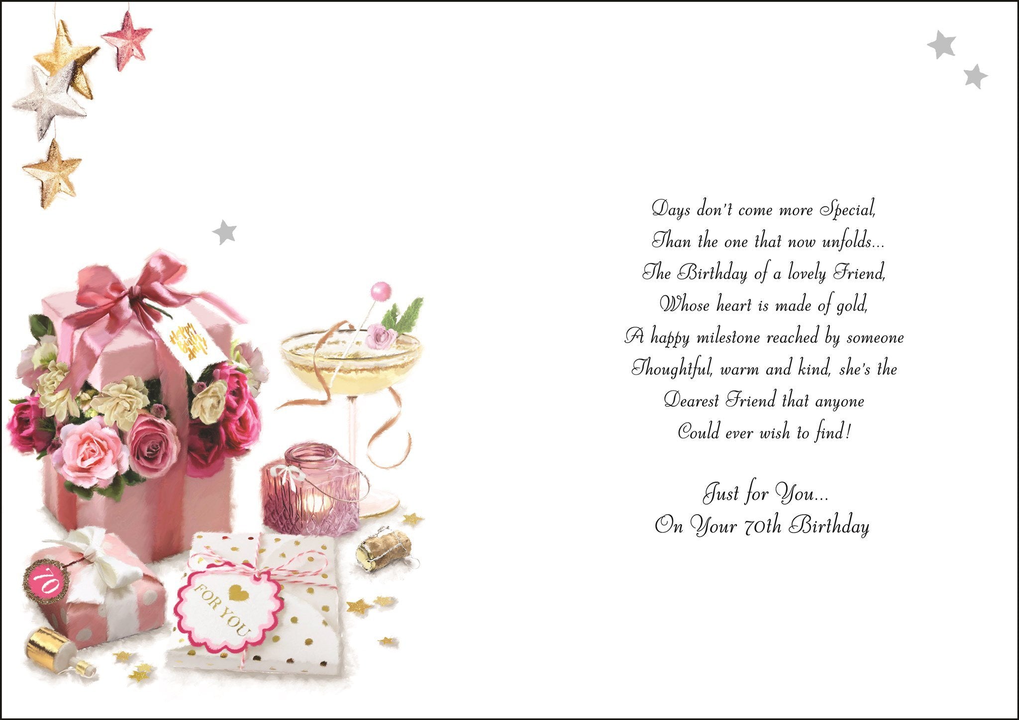 Inside of Special Friend 70th Flower Box Birthday Greetings Card