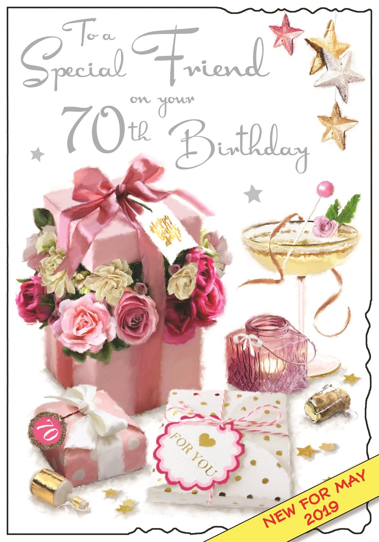 Front of Special Friend 70th Flower Box Birthday Greetings Card
