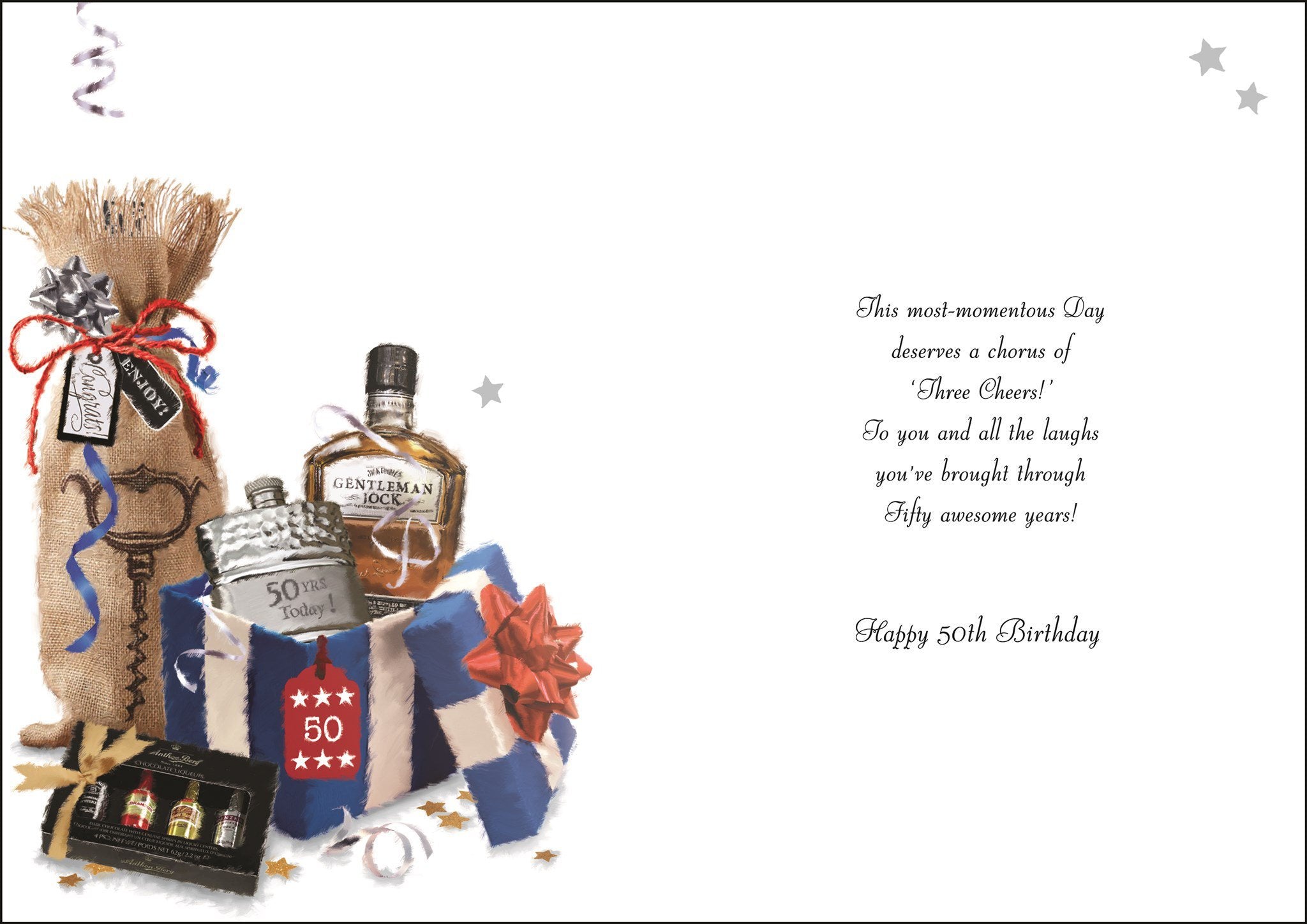 Inside of 50th Birthday Hip Flask Birthday Greetings Card