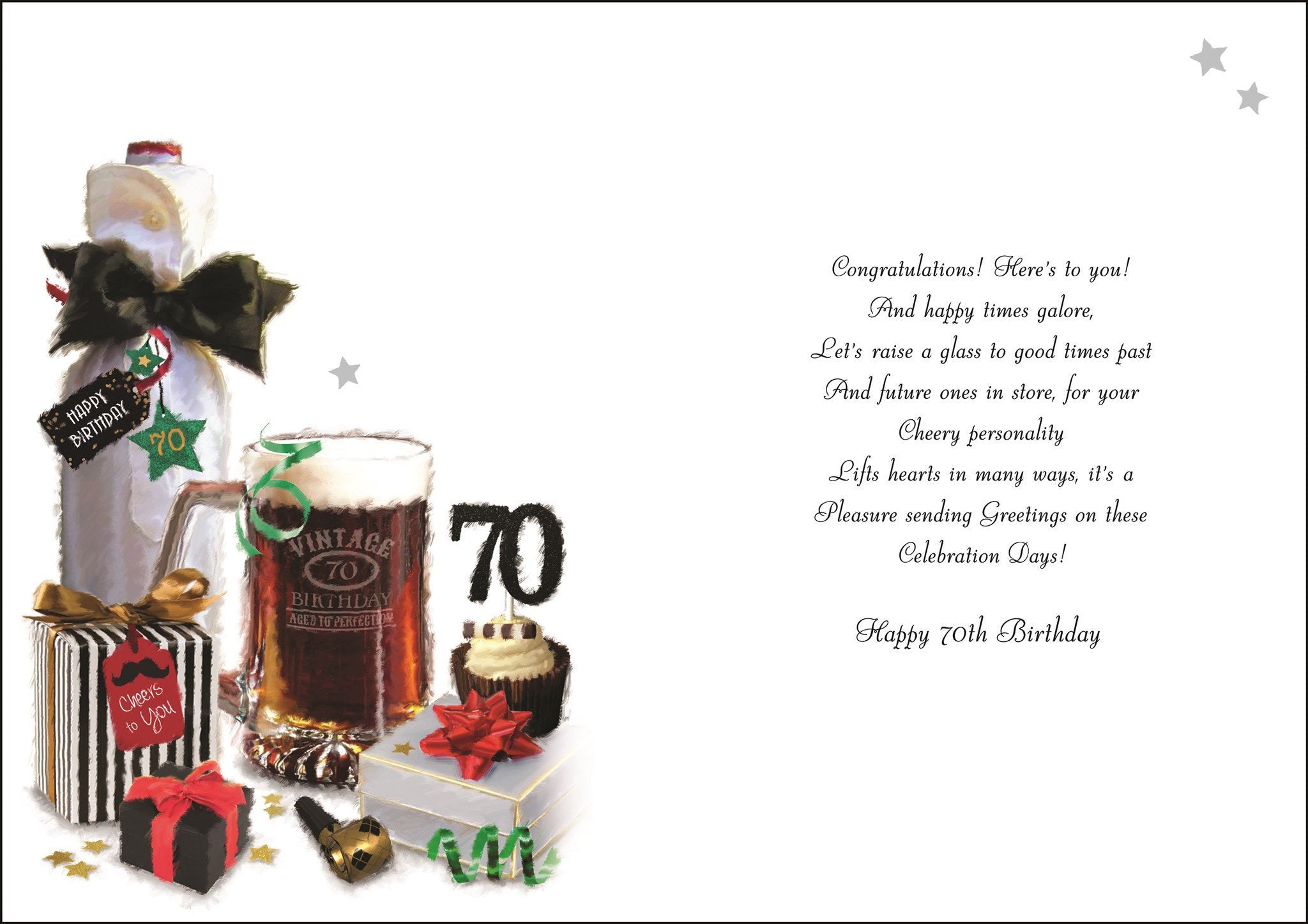 Inside of 70th Birthday Bow Tie Birthday Greetings Card