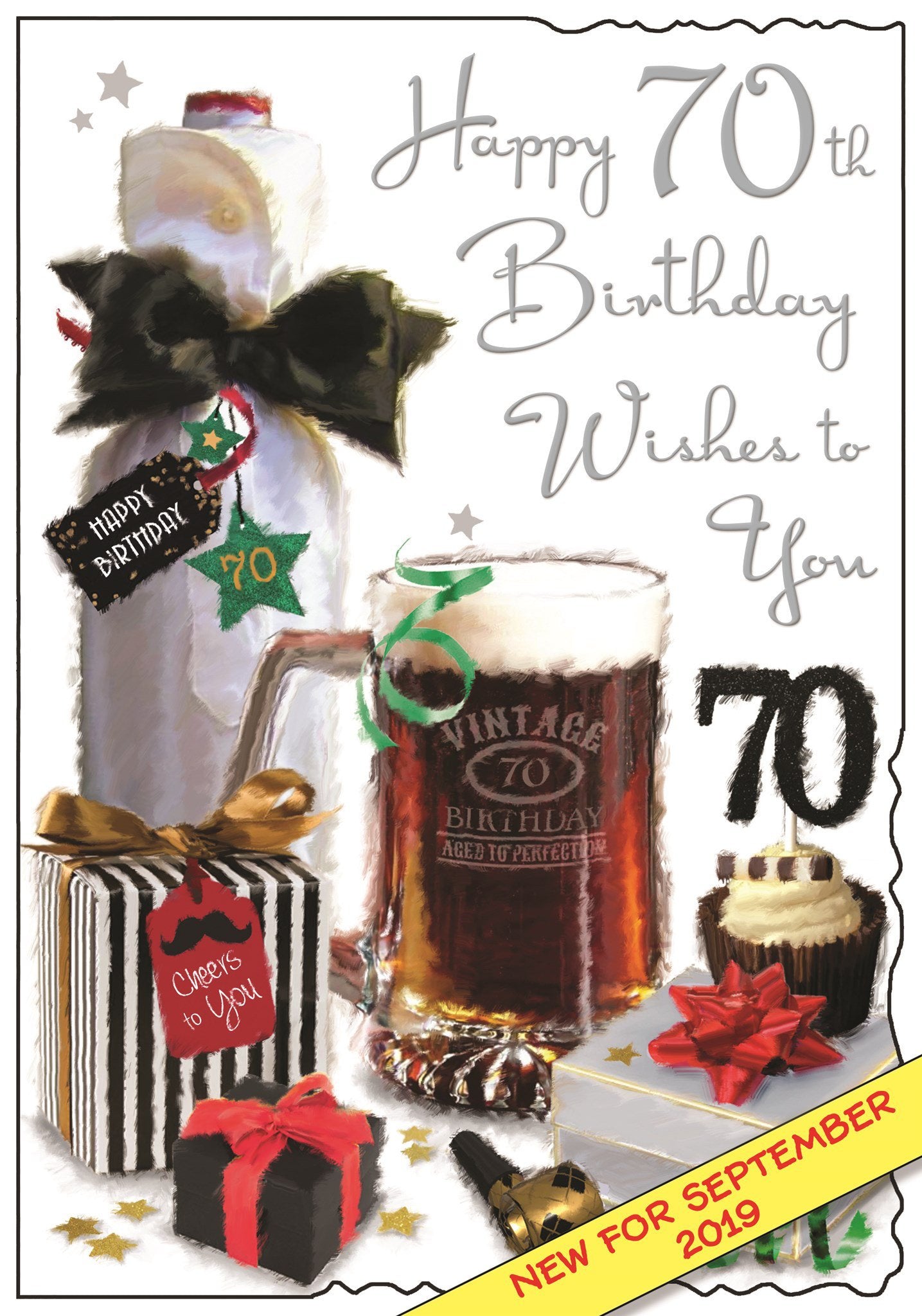 Front of 70th Birthday Bow Tie Birthday Greetings Card