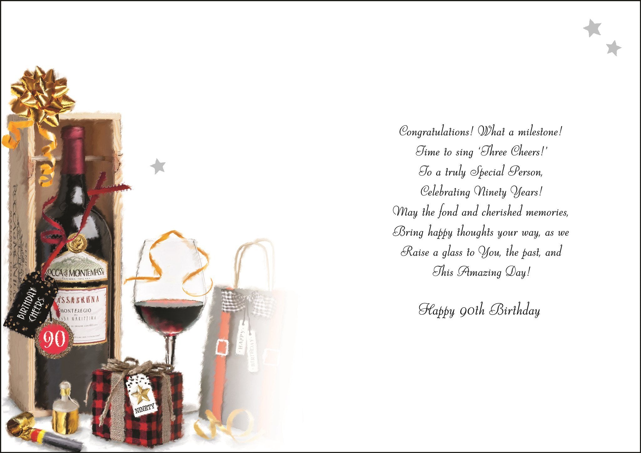 Inside of 90th Birthday Wooden Case Birthday Greetings Card