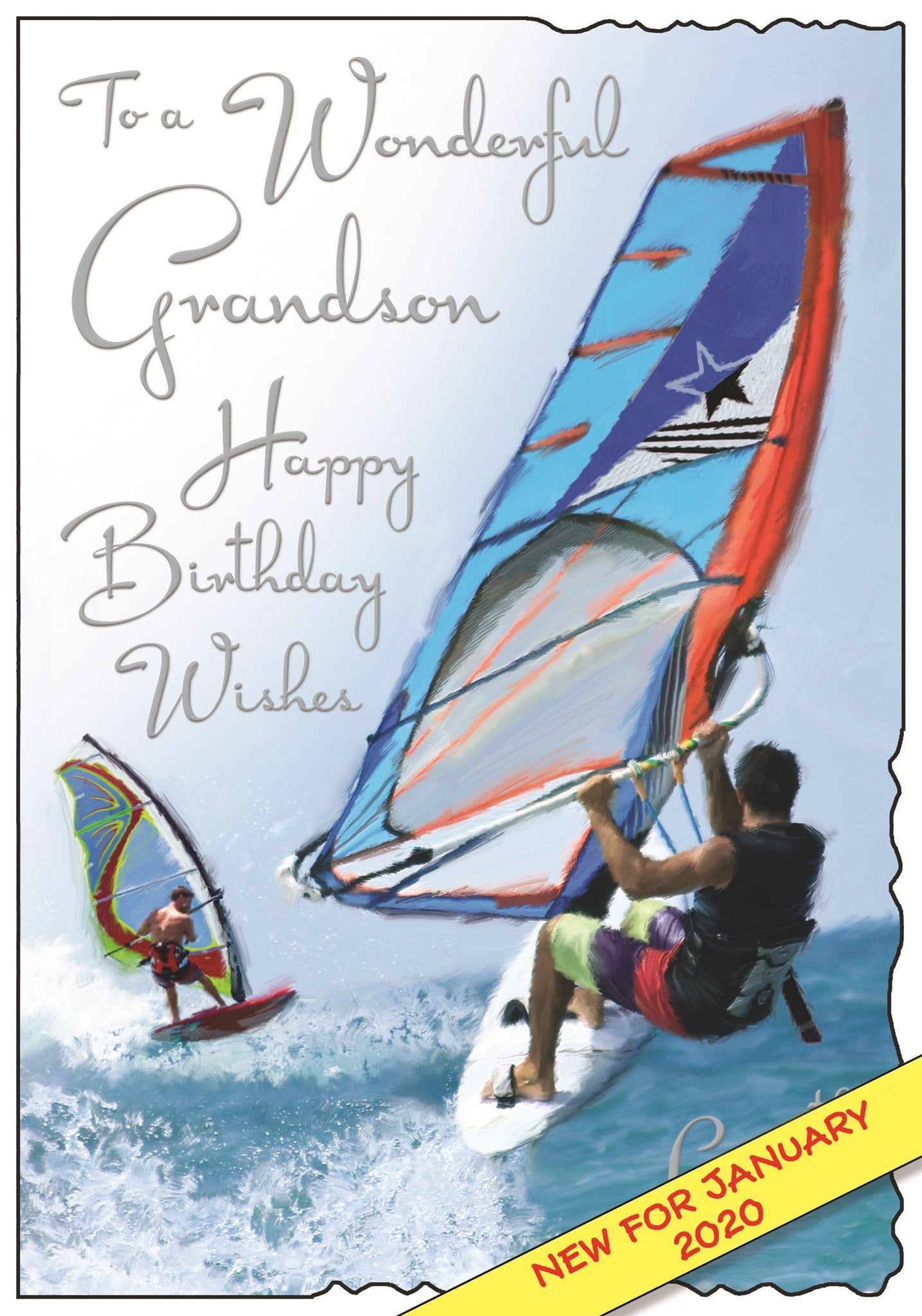 Front of Grandson Windsurfer Birthday Greetings Card