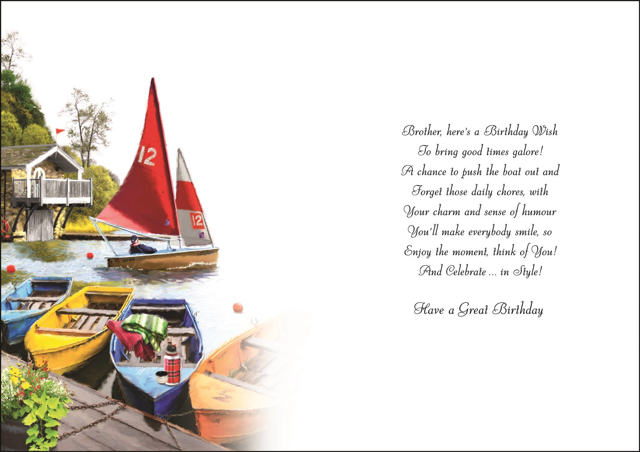 Inside of Brother Boats Birthday Greetings Card