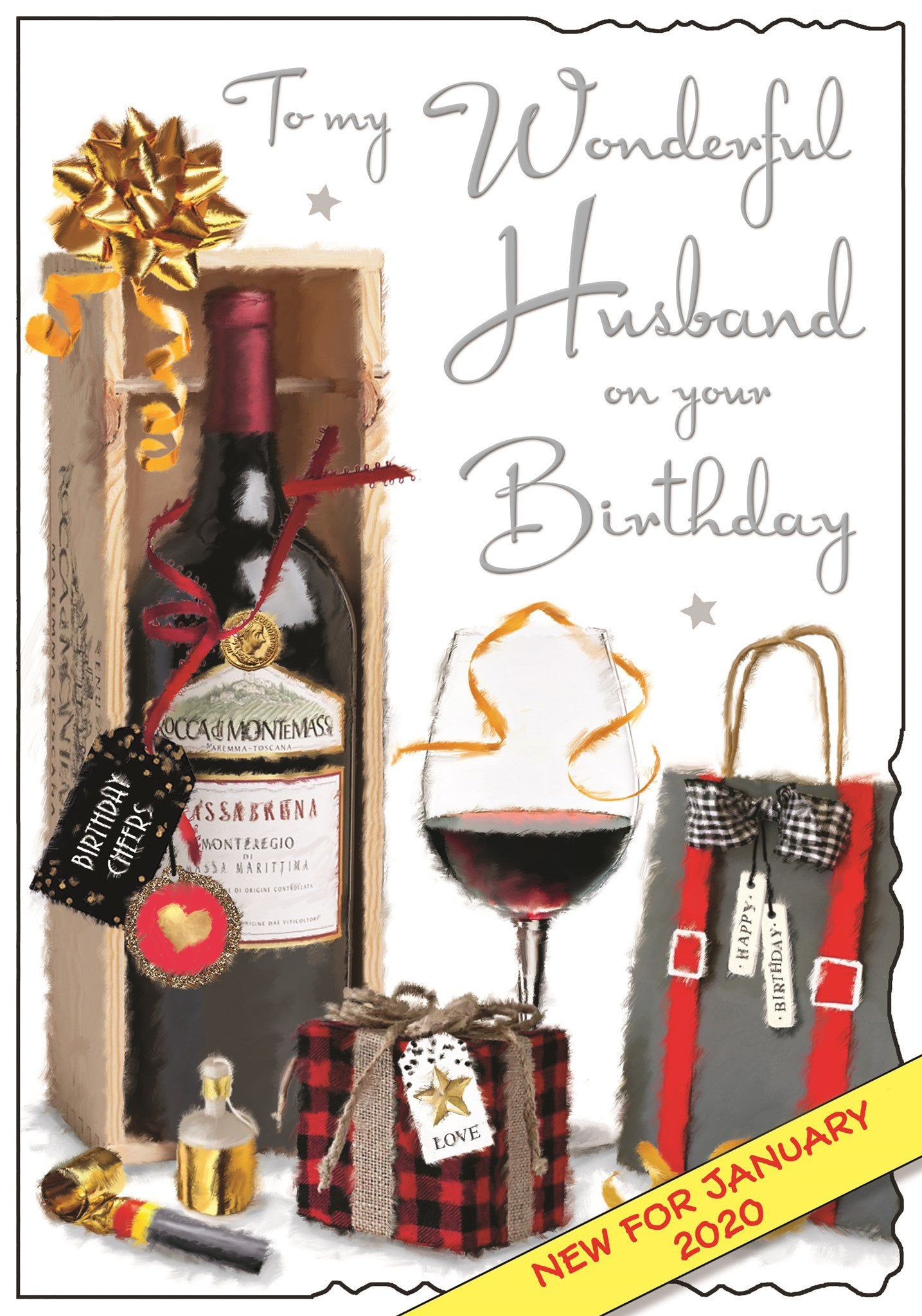 Front of Husband Braces Bag Birthday Greetings Card