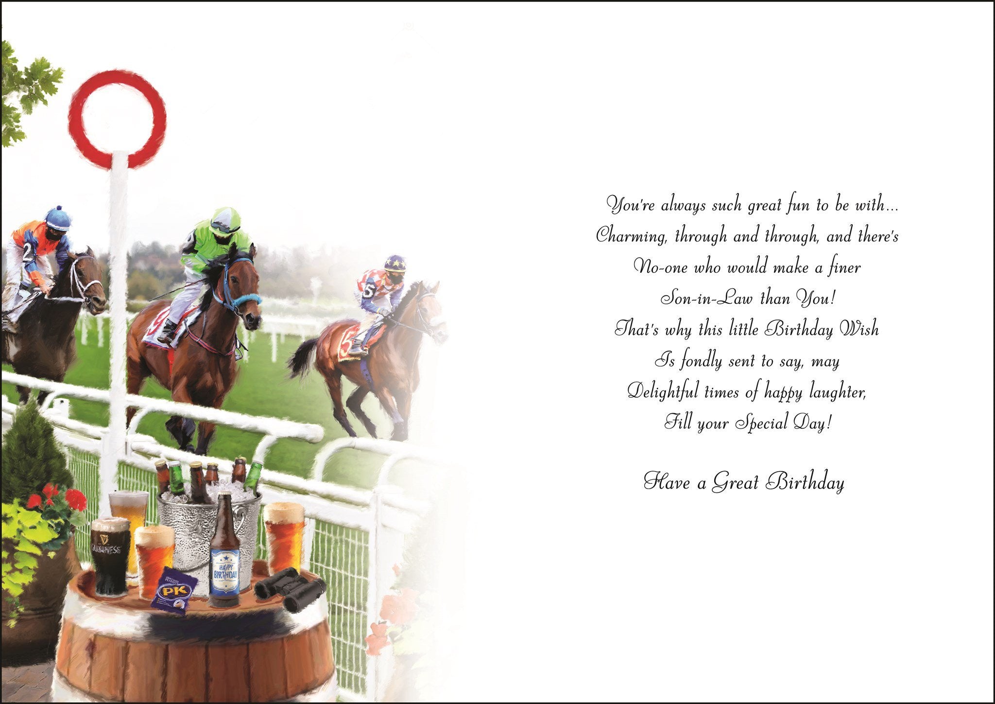 Inside of Son In Law Racing Birthday Greetings Card