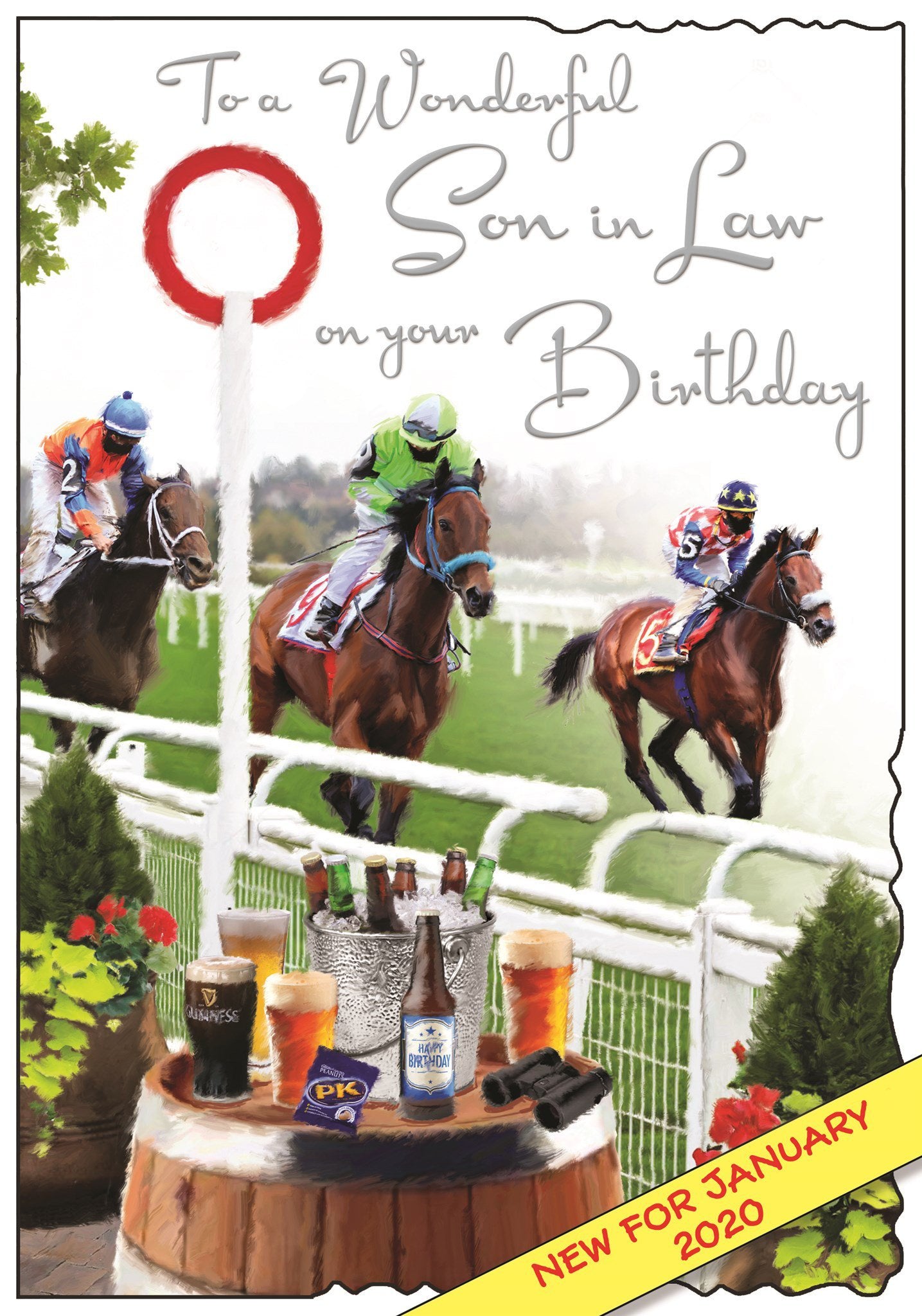 Front of Son In Law Racing Birthday Greetings Card