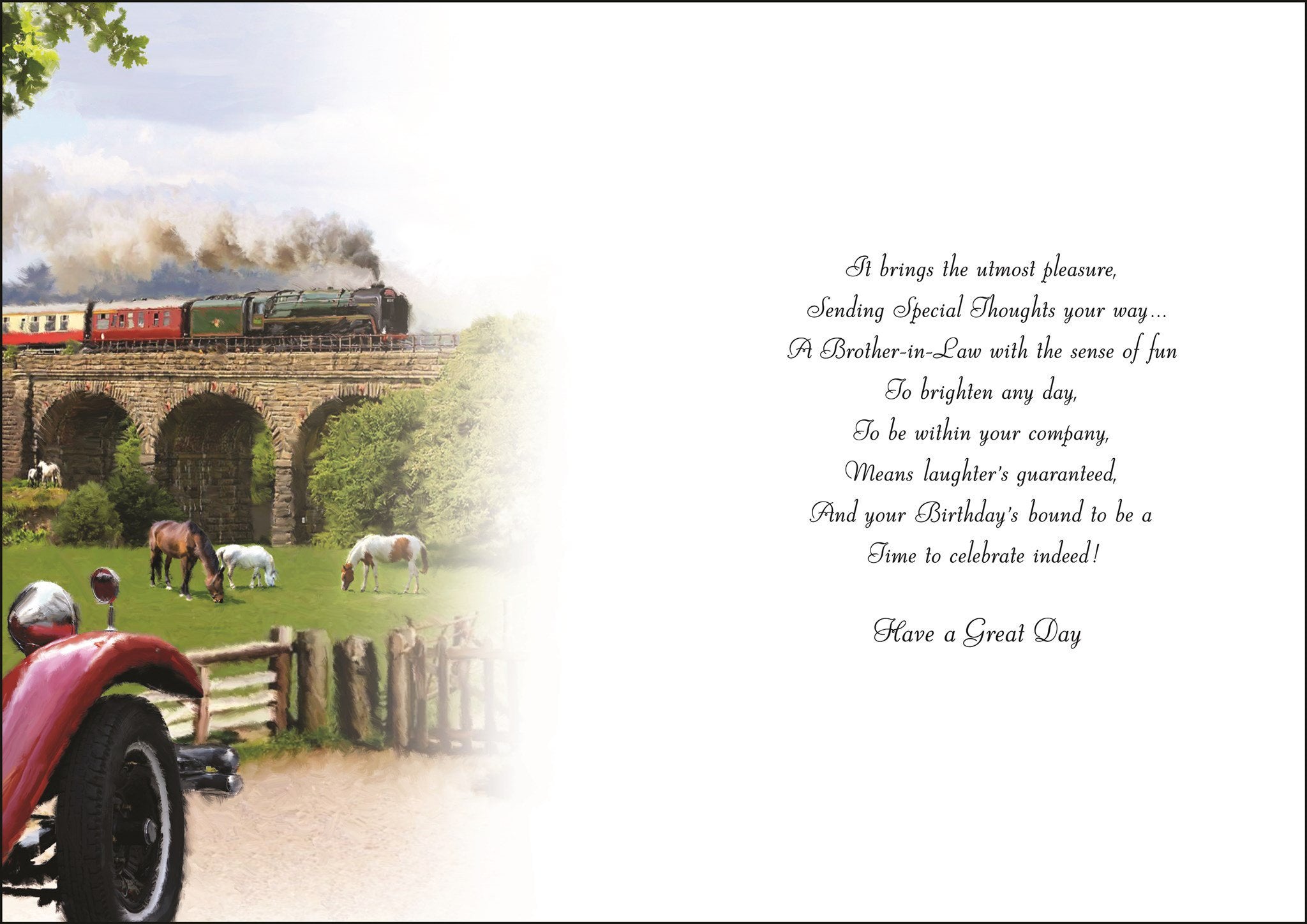 Inside of Brother in Law Train Birthday Greetings Card
