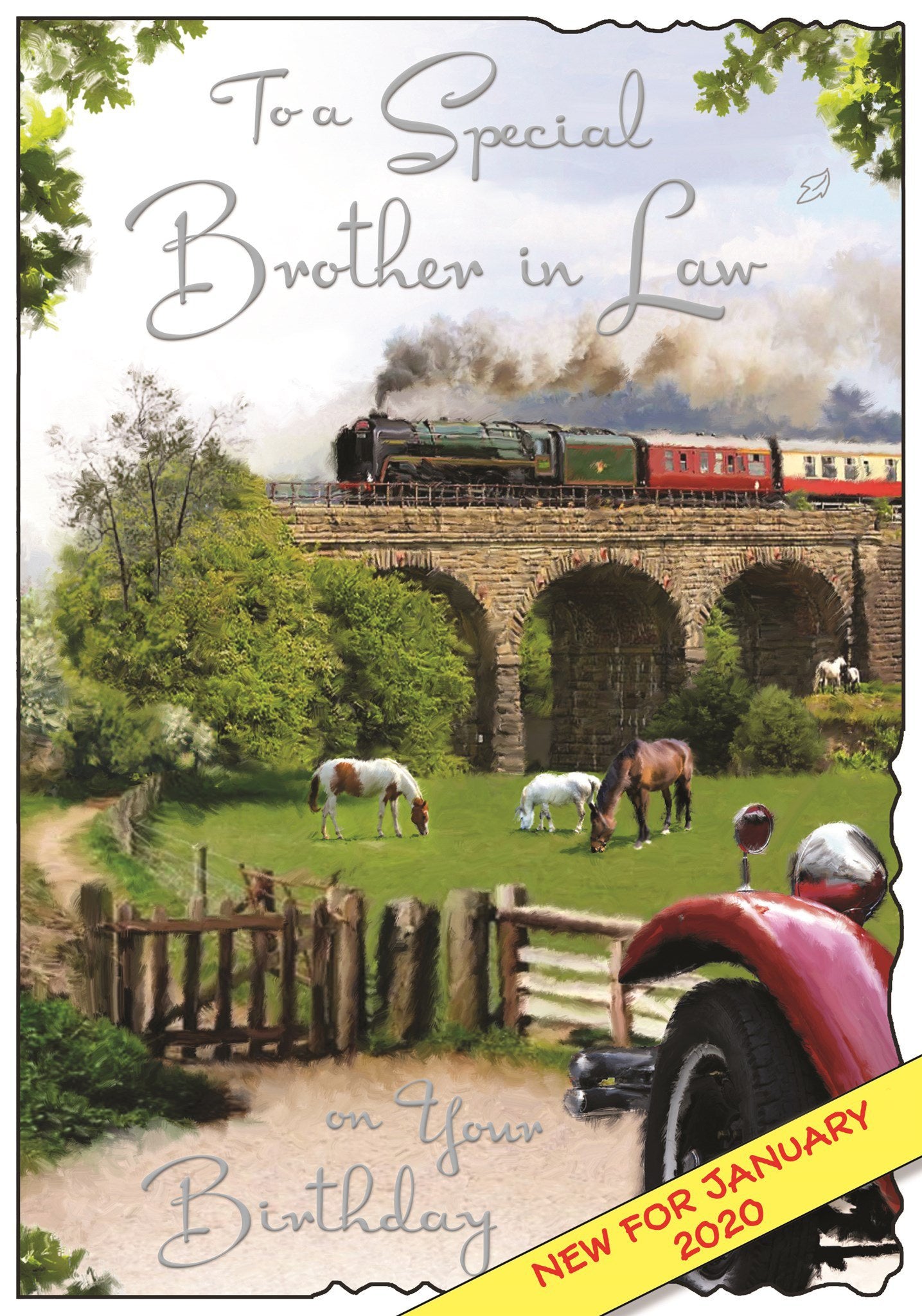 Front of Brother in Law Train Birthday Greetings Card