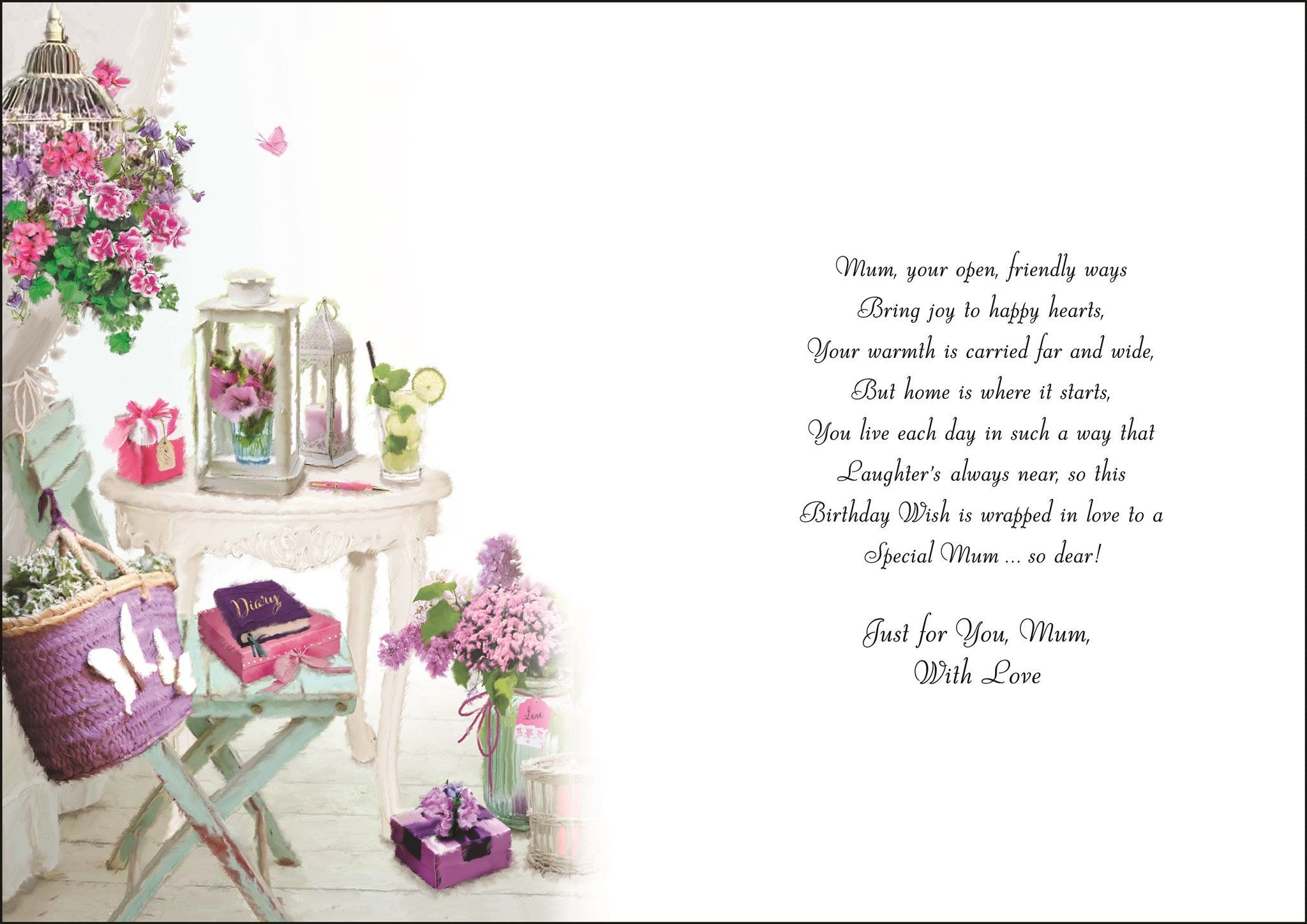 Inside of Mum Mint Chair Birthday Greetings Card