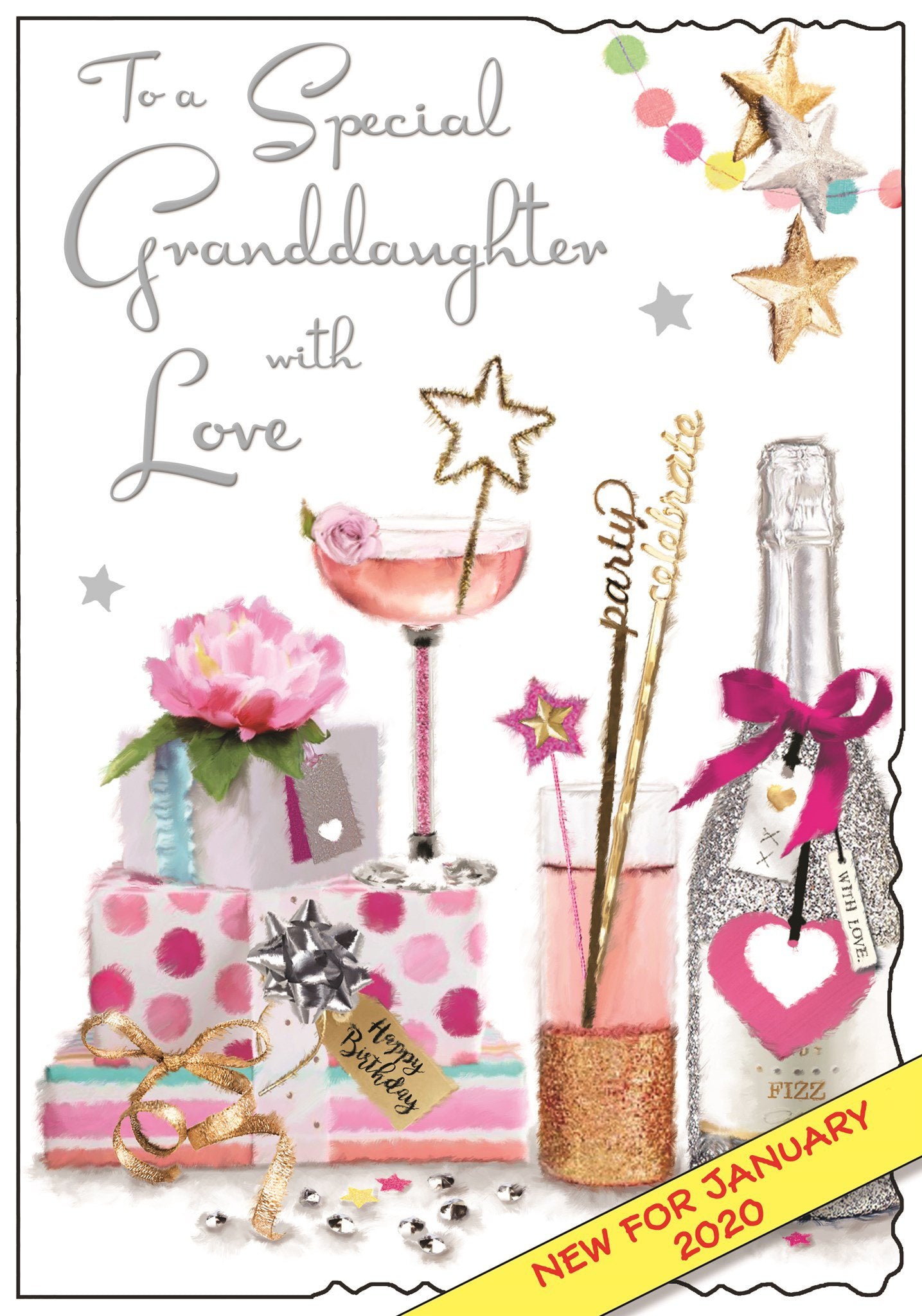 Front of Granddaughter Glitter Bottle Birthday Greetings Card