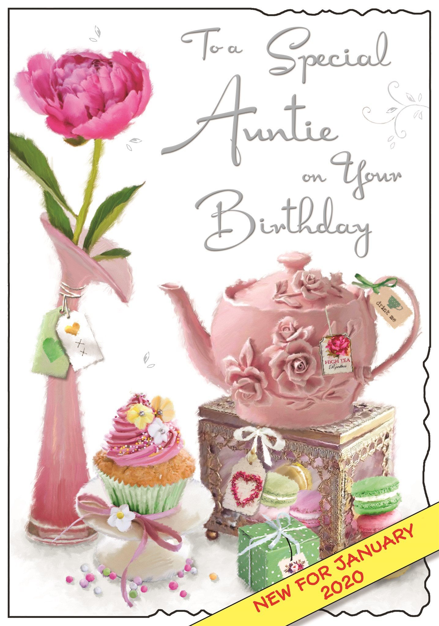 Front of Auntie Pint Teapot Birthday Greetings Card