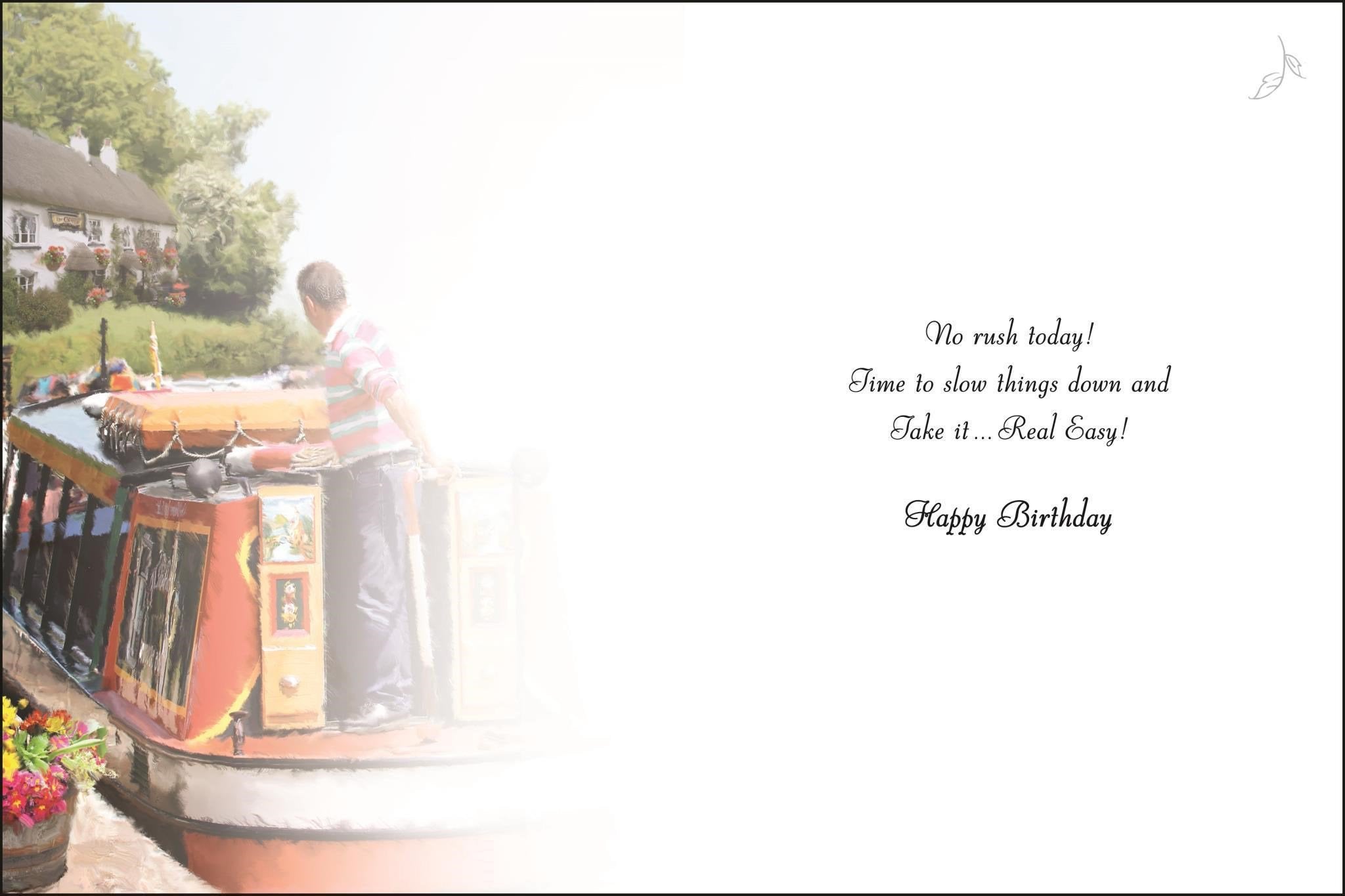 Inside of Open Male Birthday Narrow Boat Greetings Card