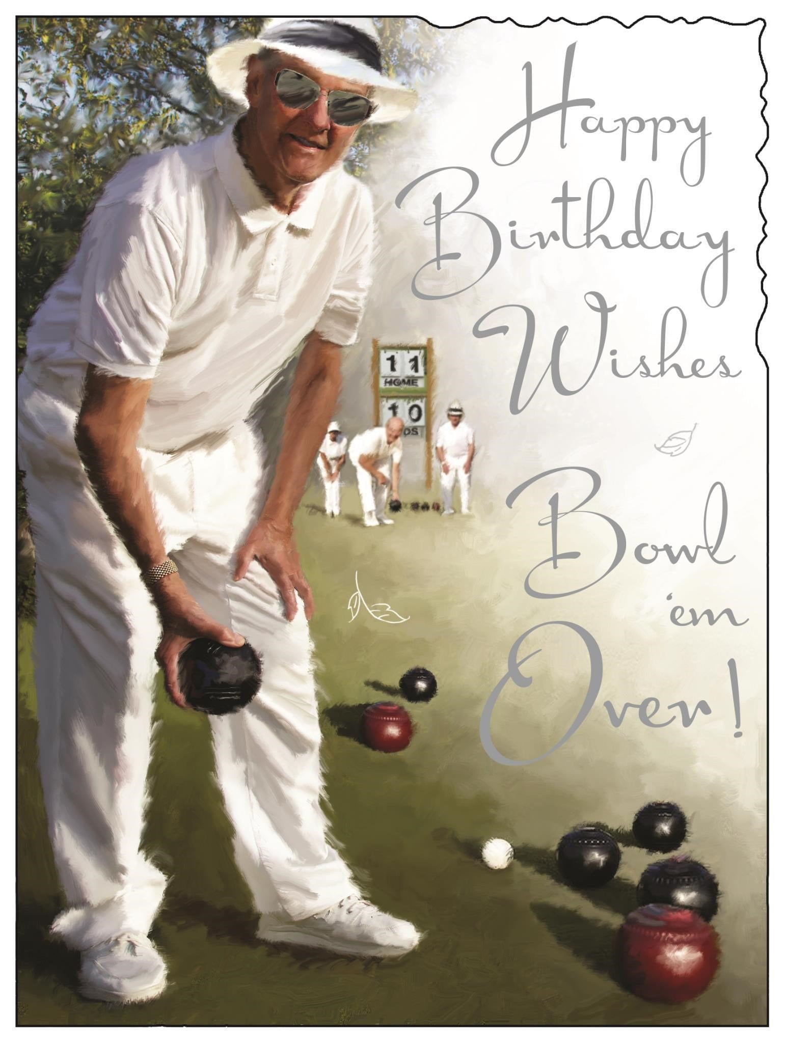 Front of Open Male Birthday Green Bowling Greetings Card