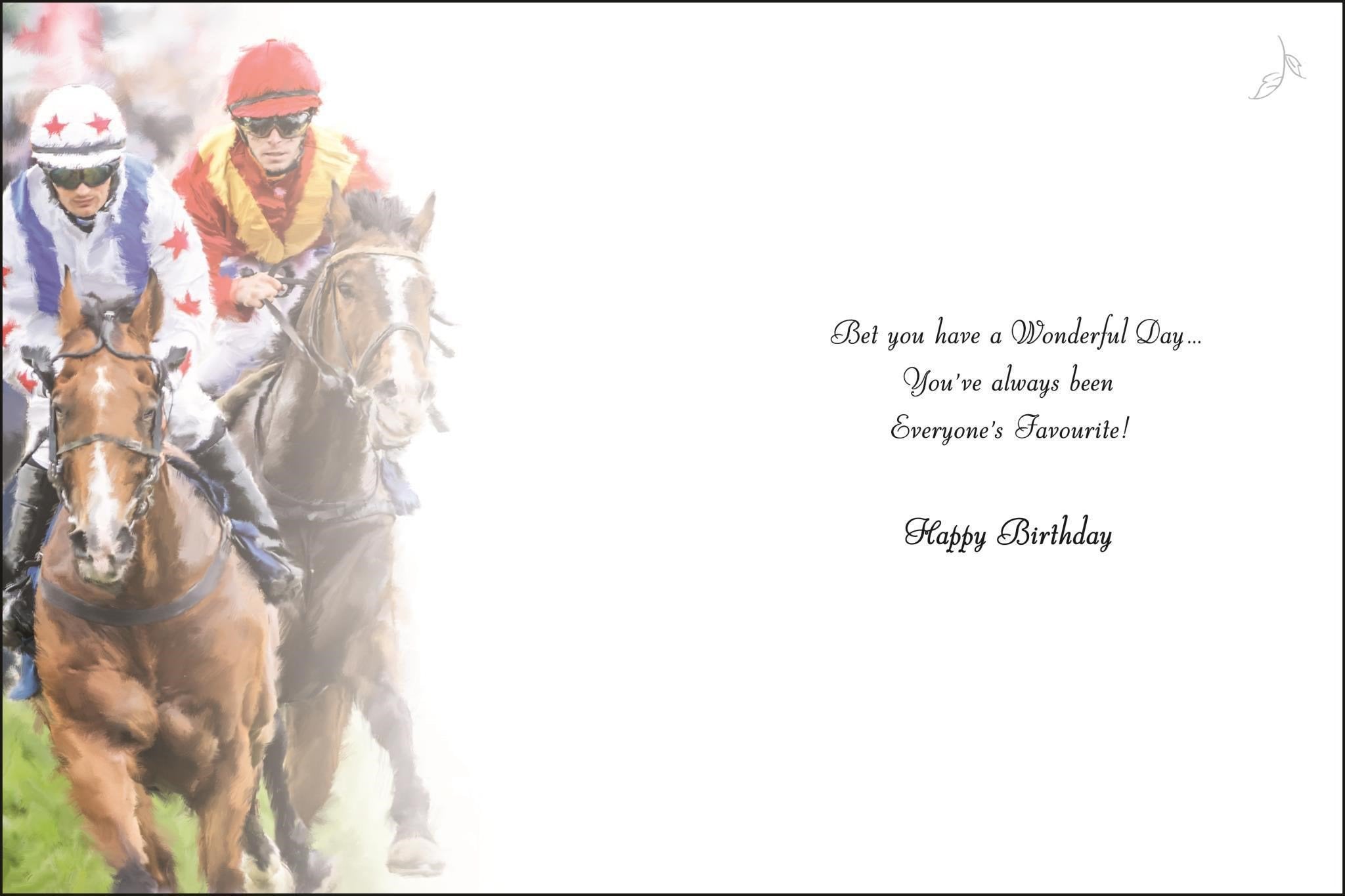 Inside of Open Male Birthday Horse Racing Greetings Card