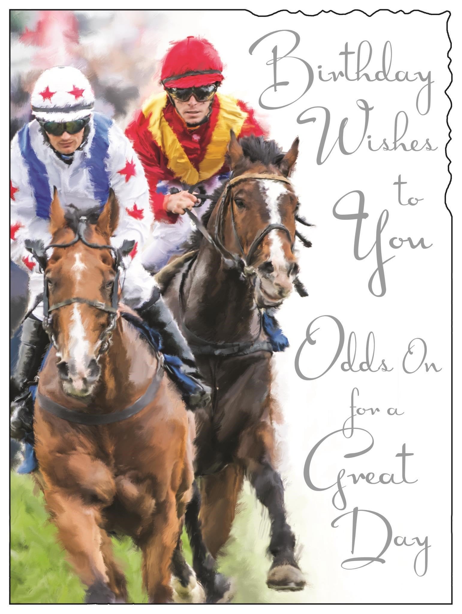 Front of Open Male Birthday Horse Racing Greetings Card