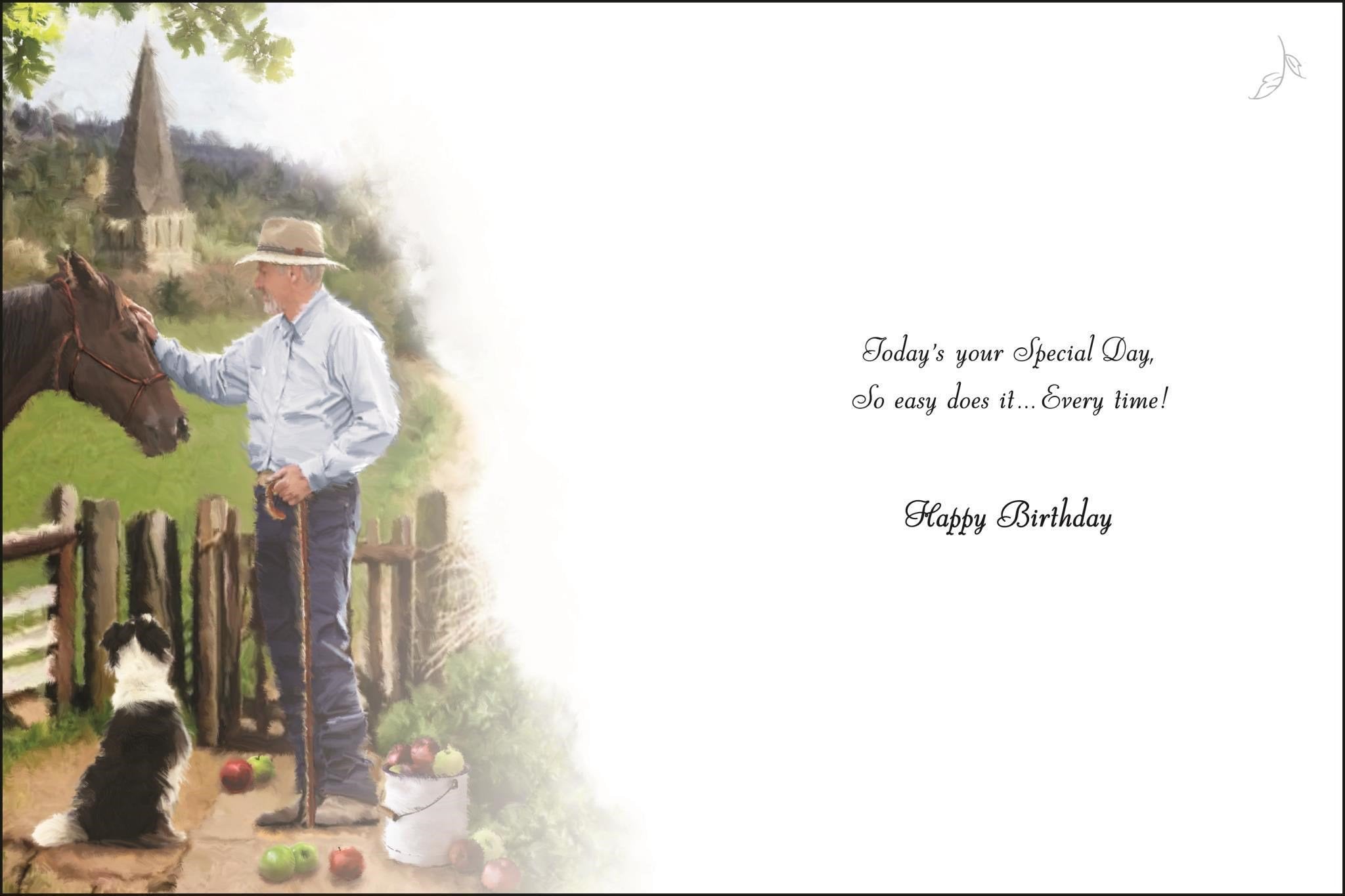 Inside of Open Male Birthday Man With Horse Greetings Card