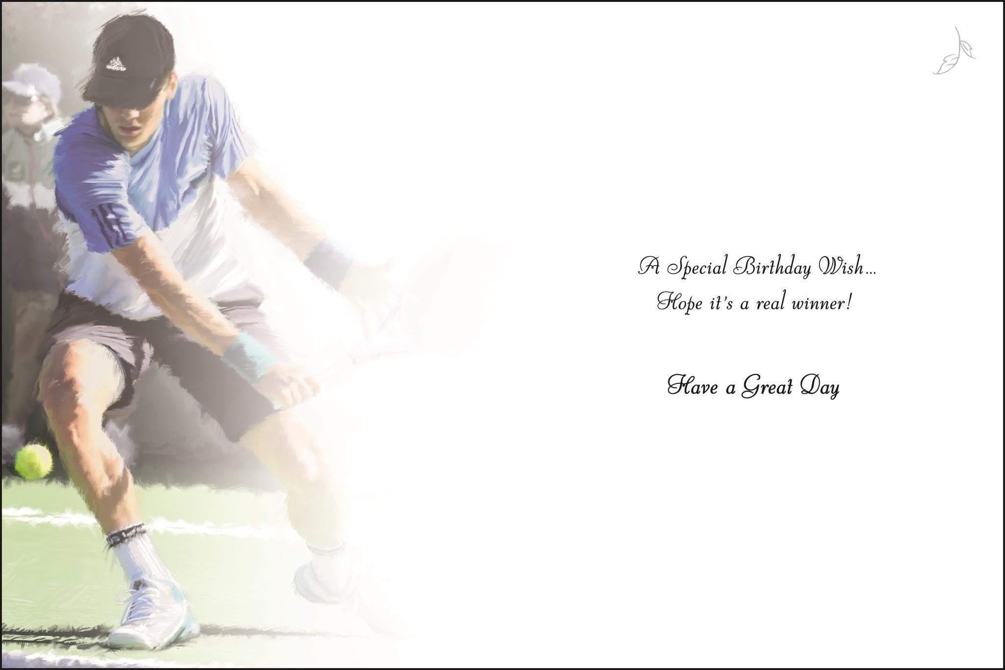 Inside of Open Male Birthday Tennis Greetings Card