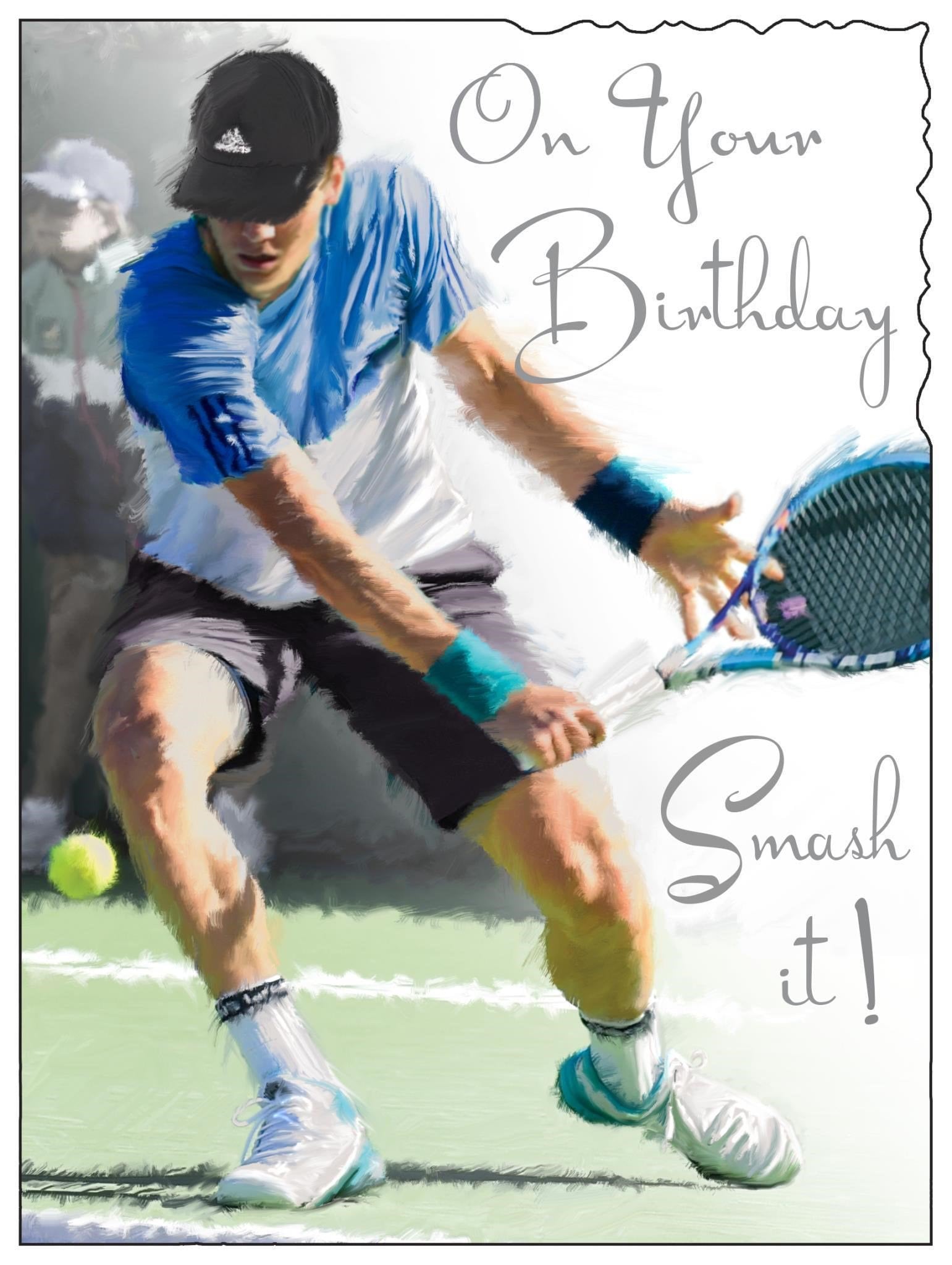 Front of Open Male Birthday Tennis Greetings Card