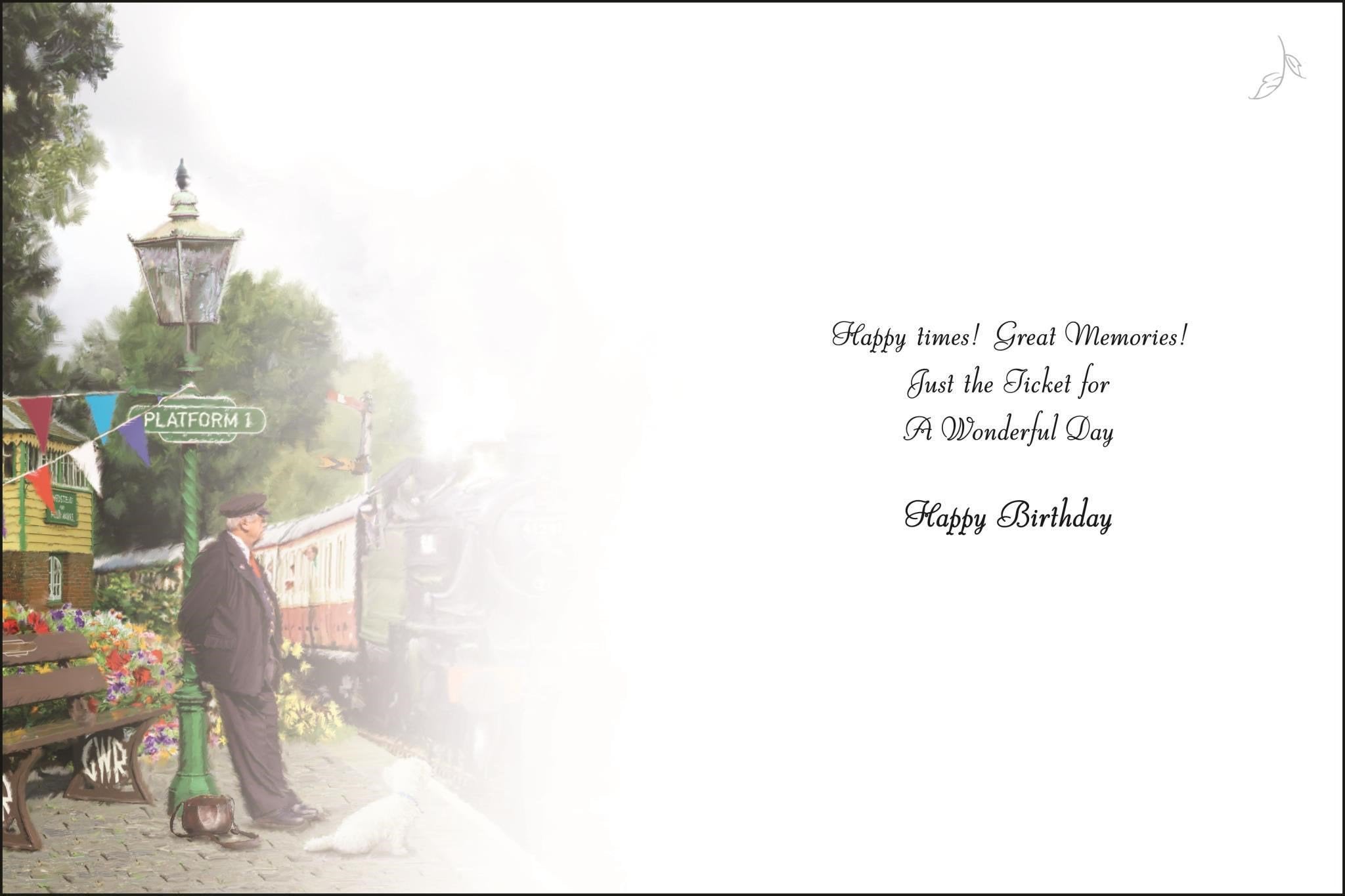 Inside of Open Male Birthday Steam Train Greetings Card
