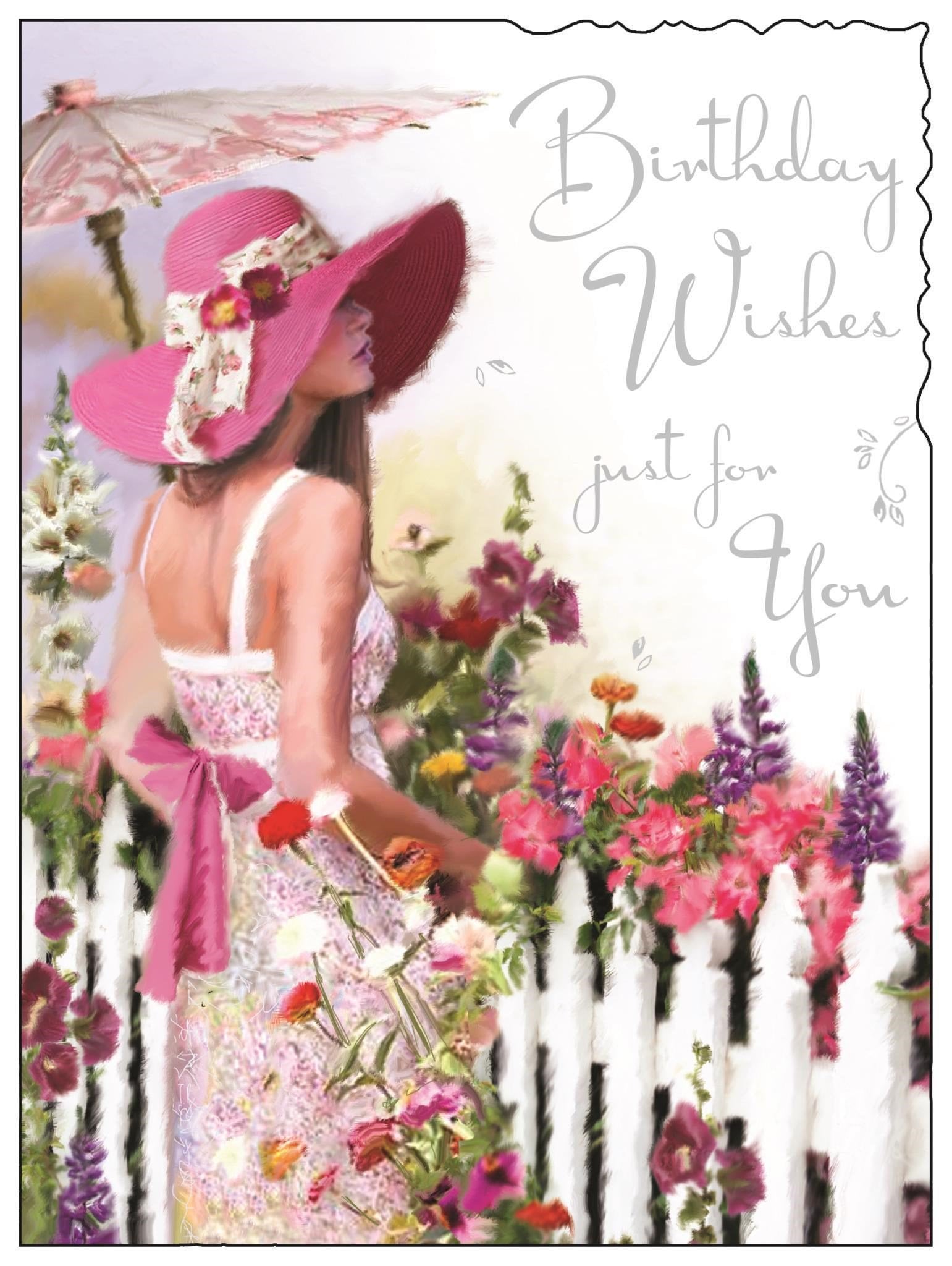 Front of Open Female Birthday Picket Fence Greetings Card