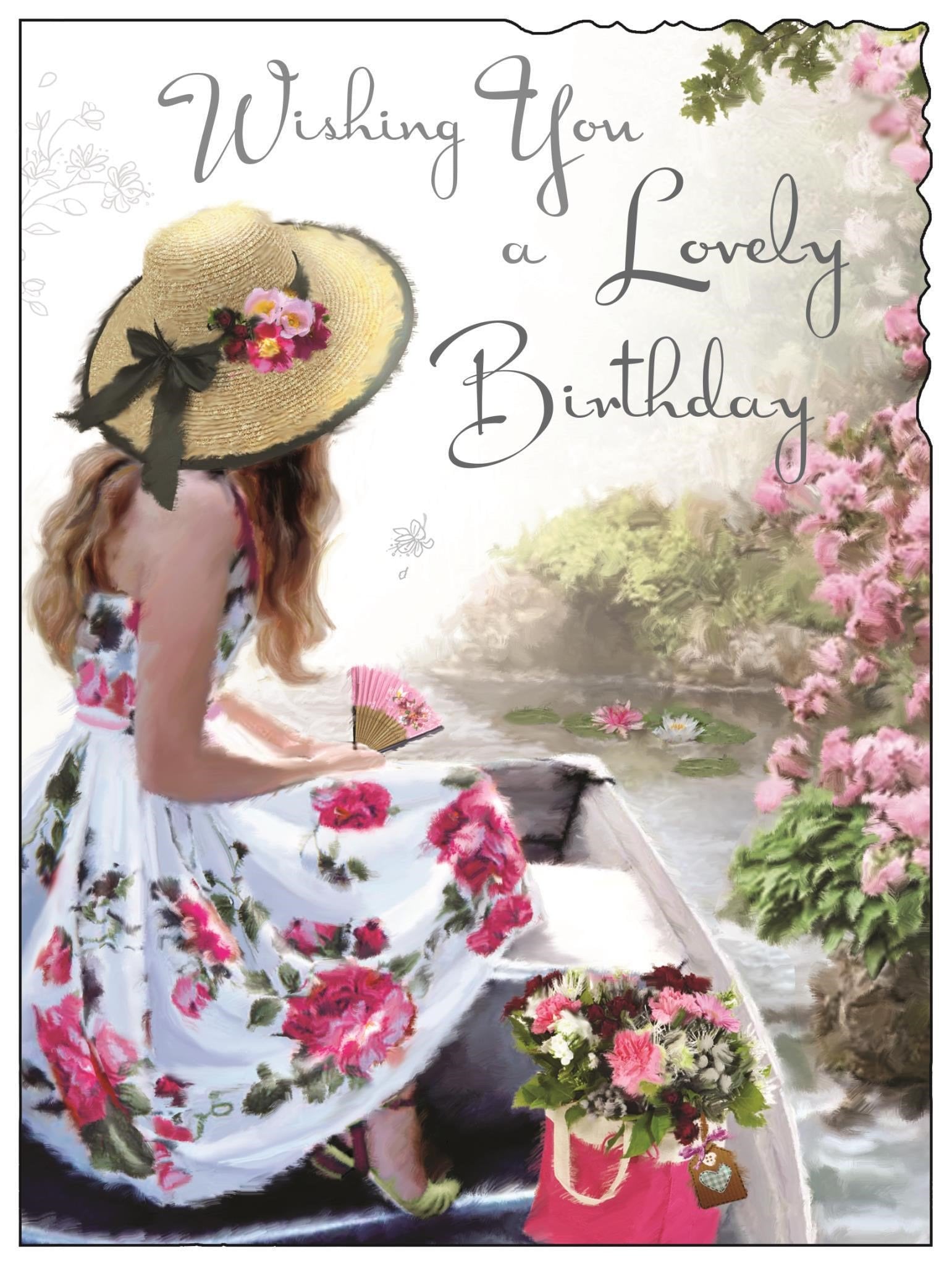 Front of Open Female Birthday Girl In Boat Greetings Card