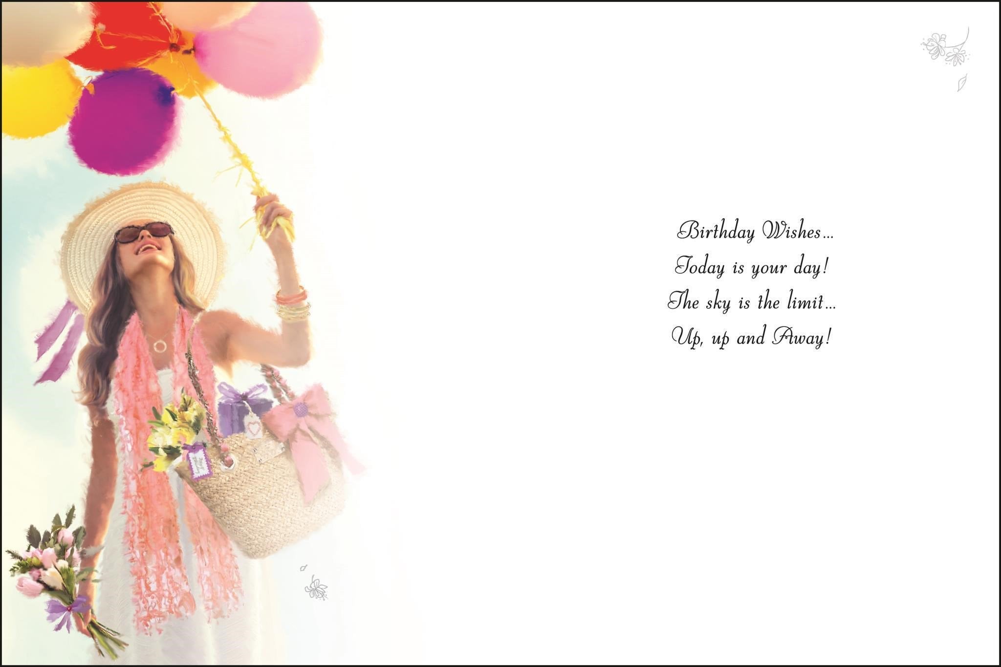 Inside of Open Female Birthday Balloons Greetings Card