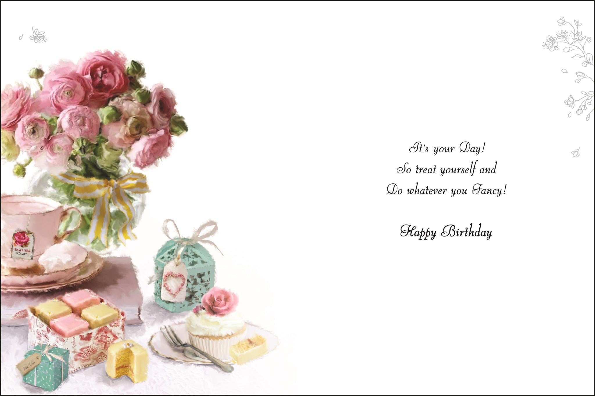 Inside of Open Female Birthday French Fancies Greetings Card