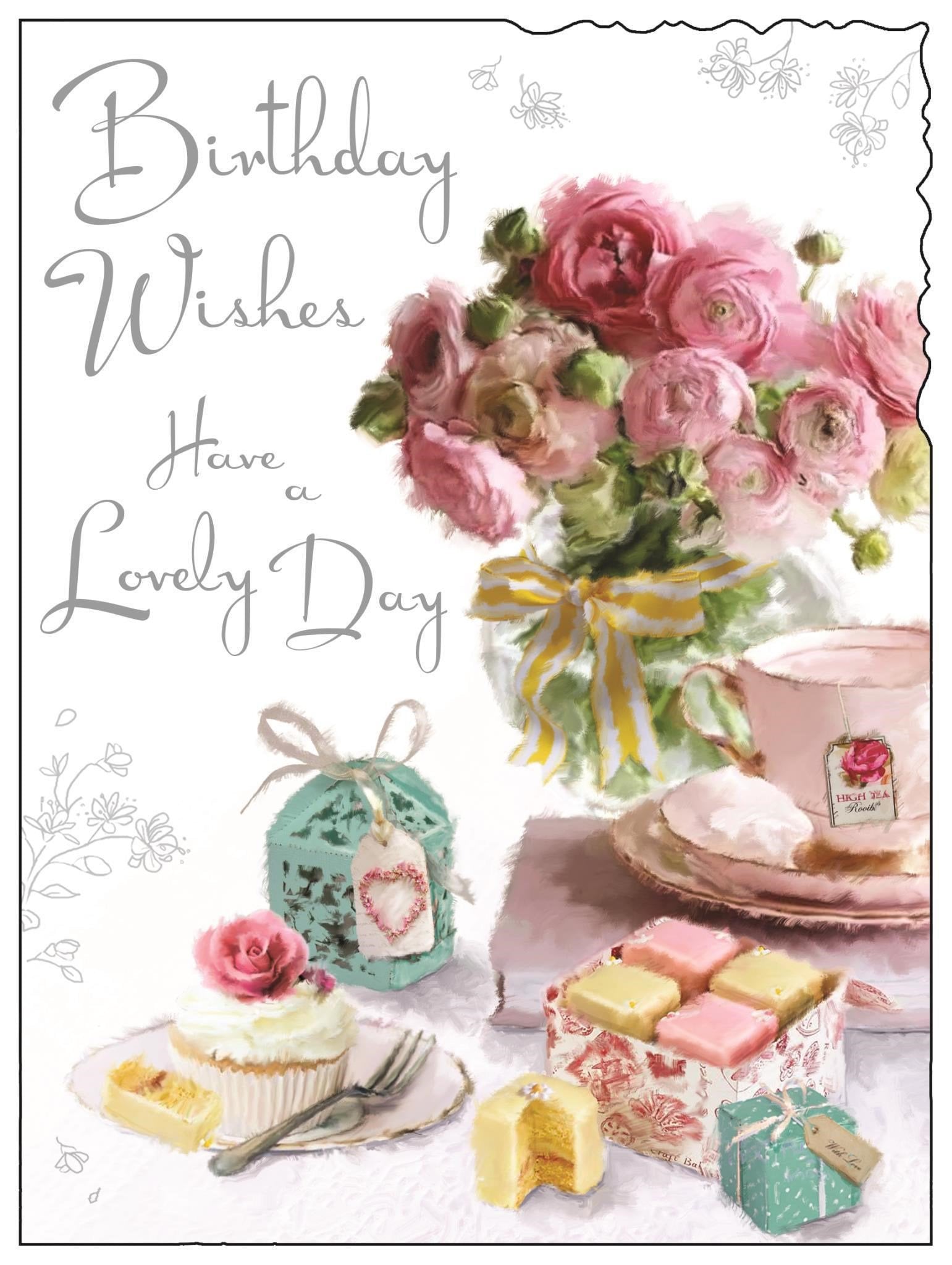 Front of Open Female Birthday French Fancies Greetings Card
