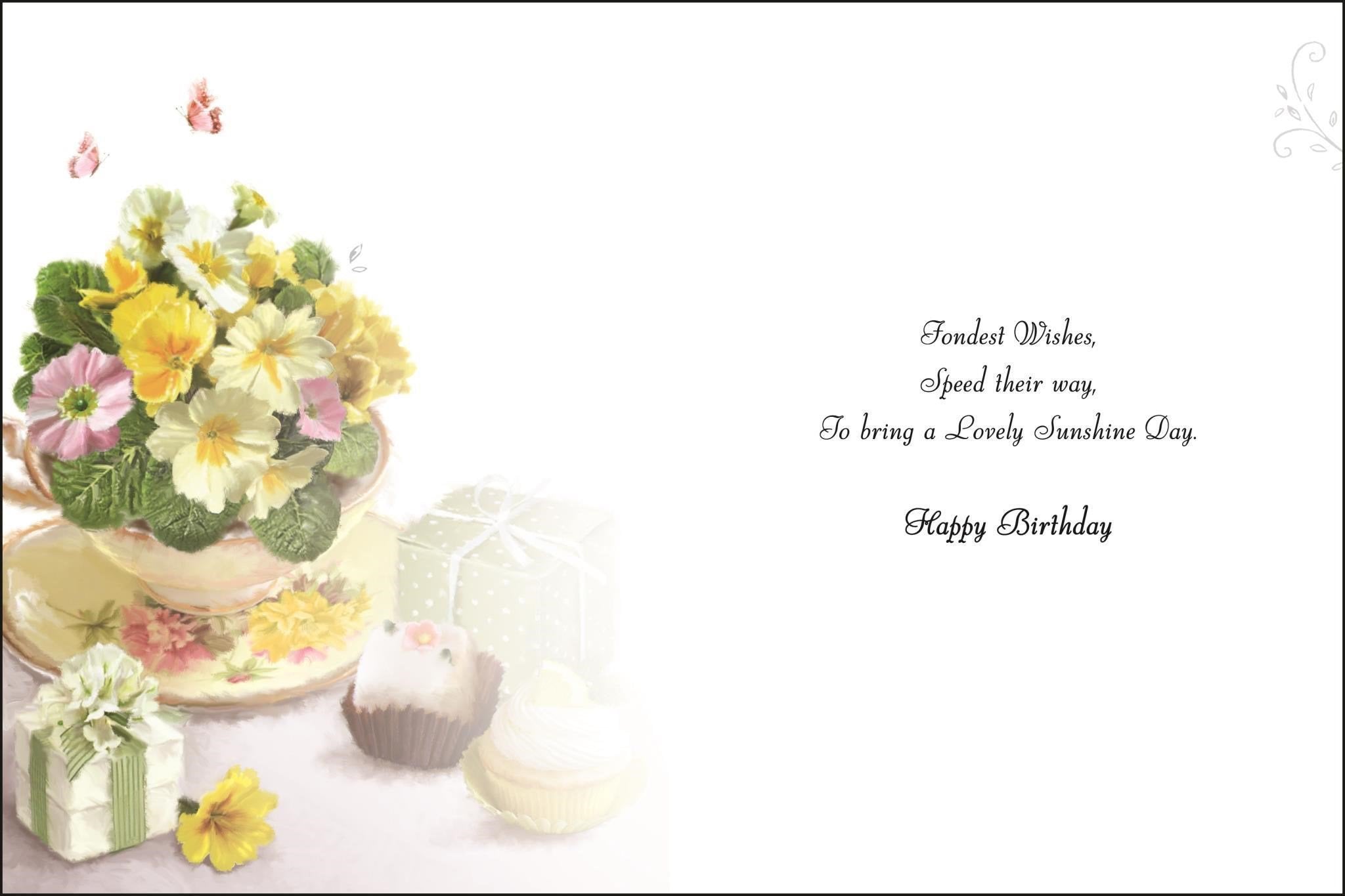 Inside of Open Female Birthday Primrose Greetings Card