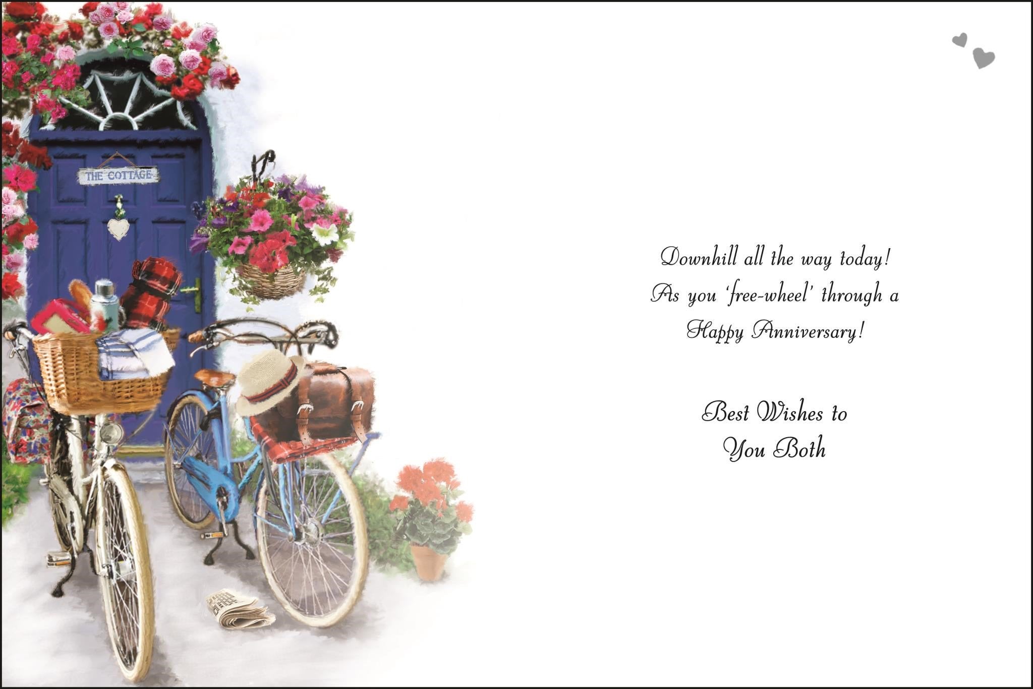 Inside of Open Anniversary Bikes Greetings Card