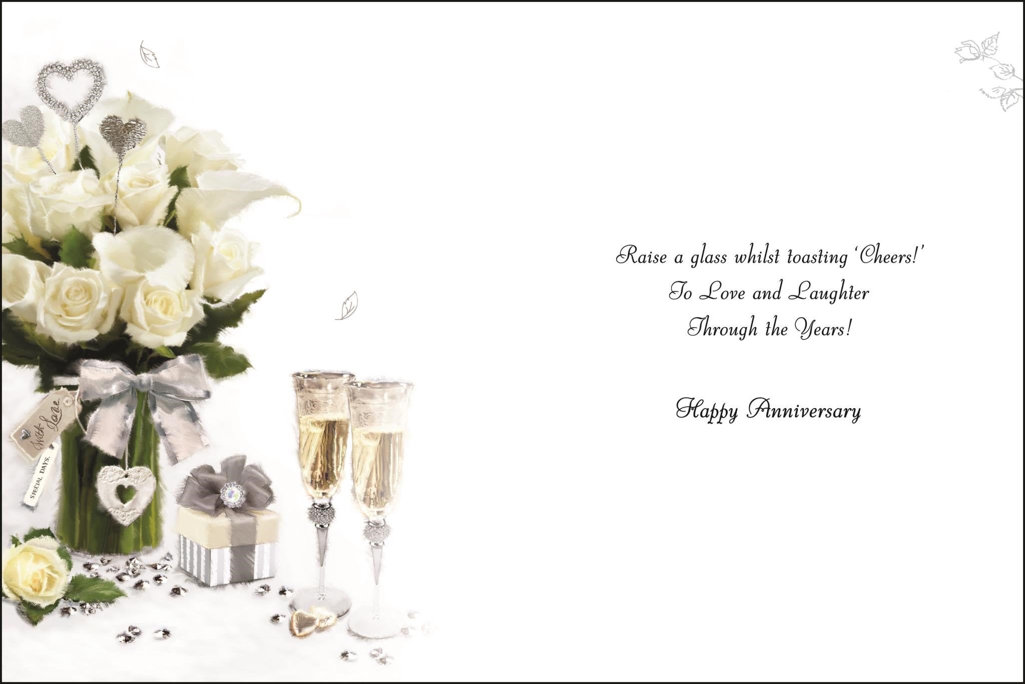 Inside of Open Anniversary Bouquet Greetings Card