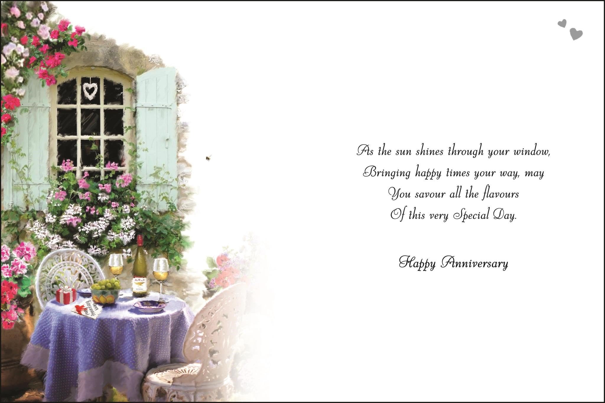 Inside of Open Anniversary Window Greetings Card