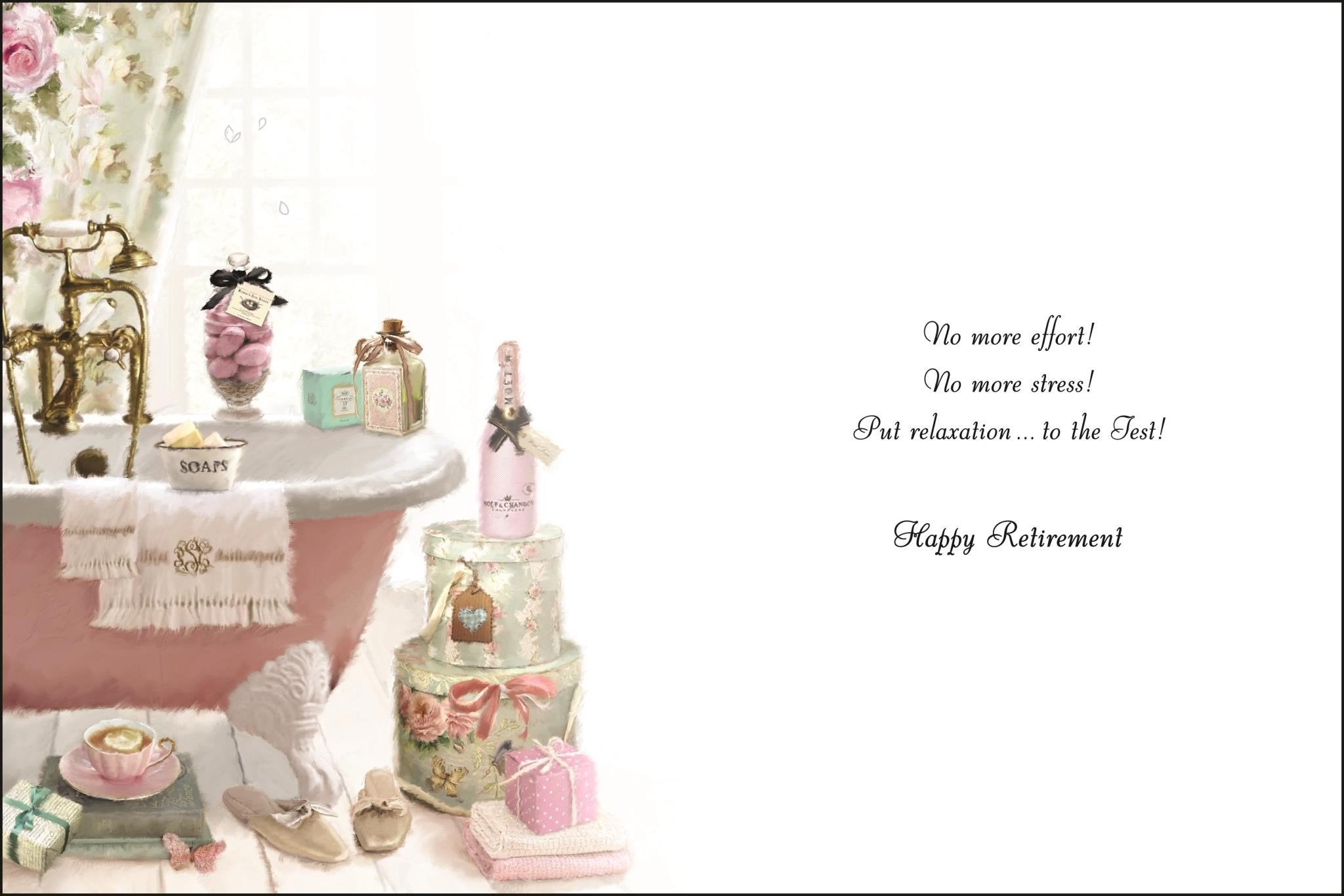 Inside of Retirement Relax Bathroom Greetings Card