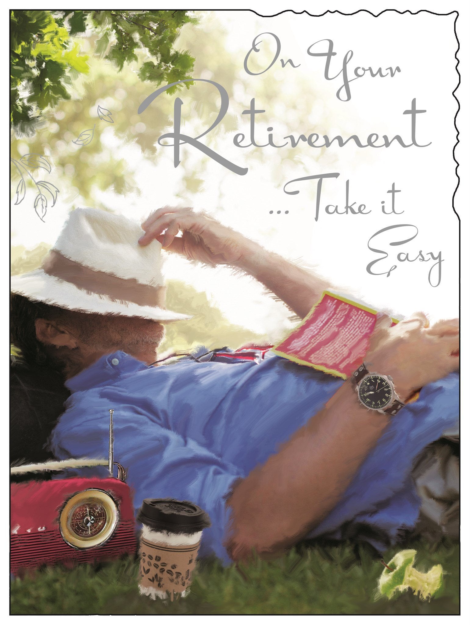 Front of Retirement Lying On Grass Greetings Card