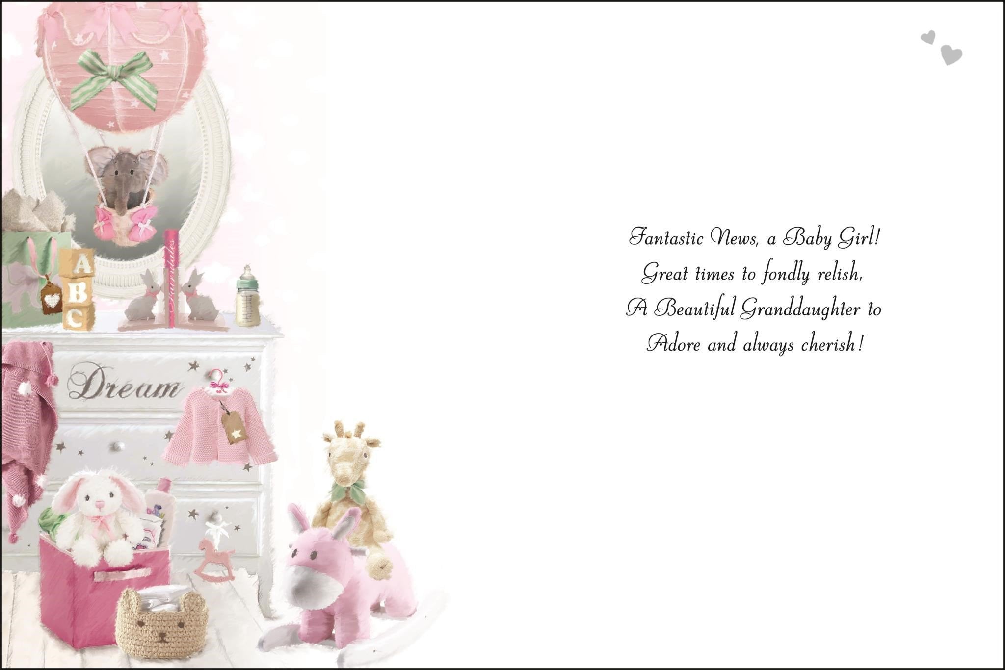 Inside of Birth of Baby Granddaughter Greetings Card