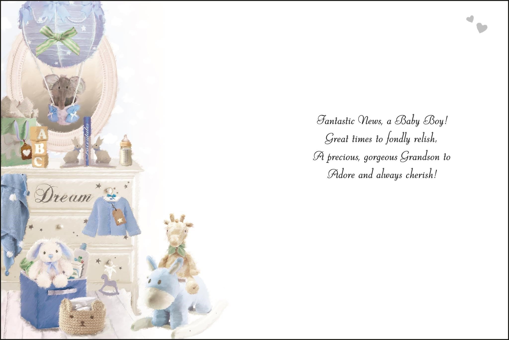 Inside of Birth of Baby Grandson Greetings Card