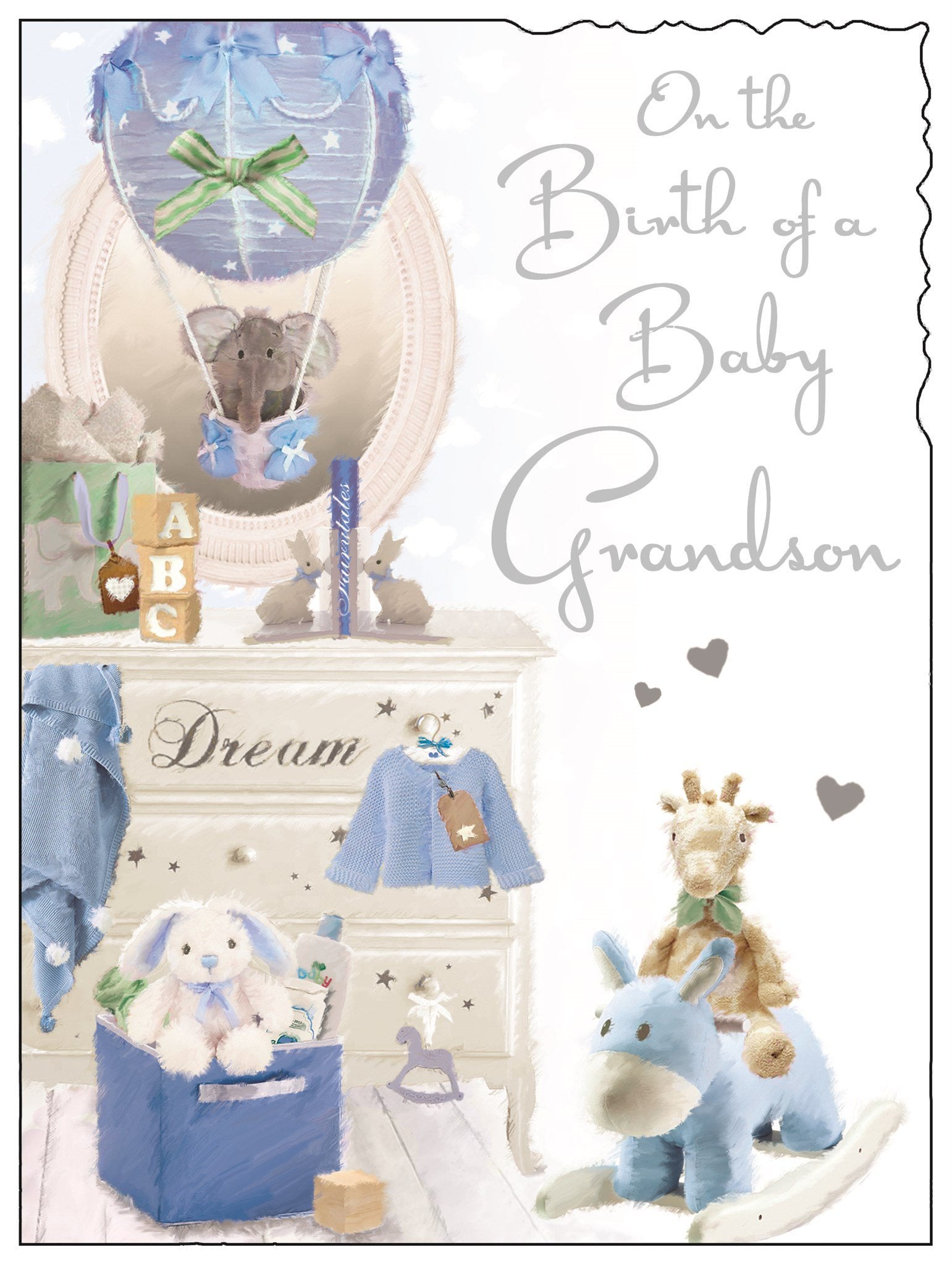 Front of Birth of Baby Grandson Greetings Card
