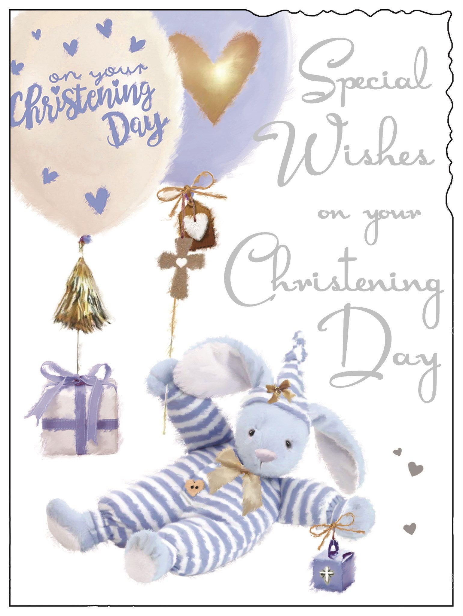 Front of Christening Day Boy Special Wishes Greetings Card