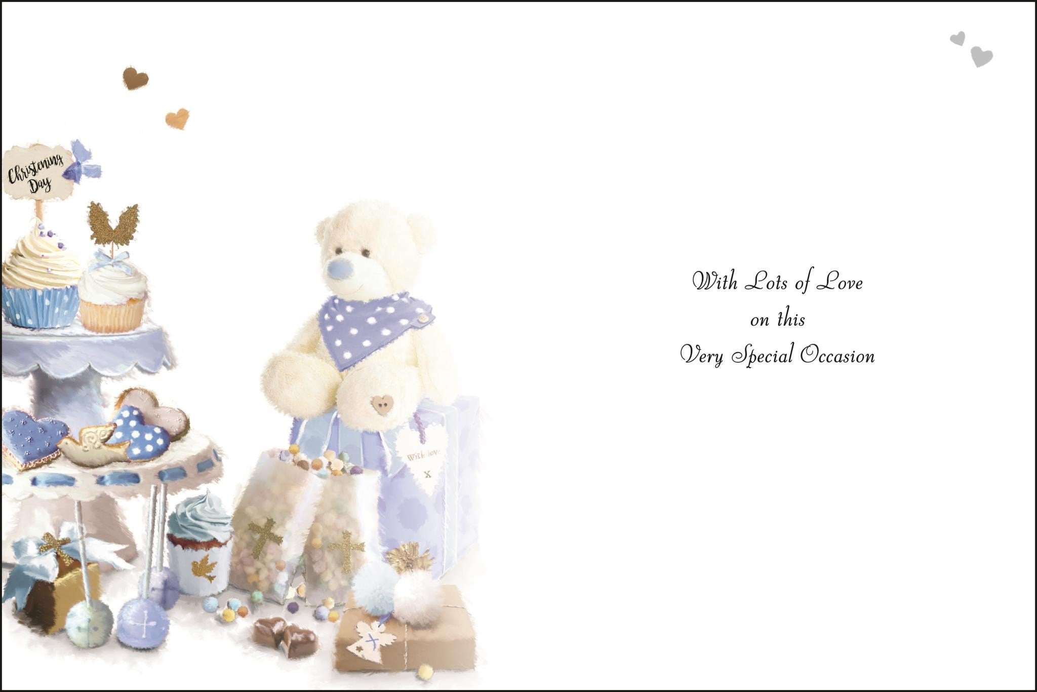 Inside of Christening Special Godson Greetings Card