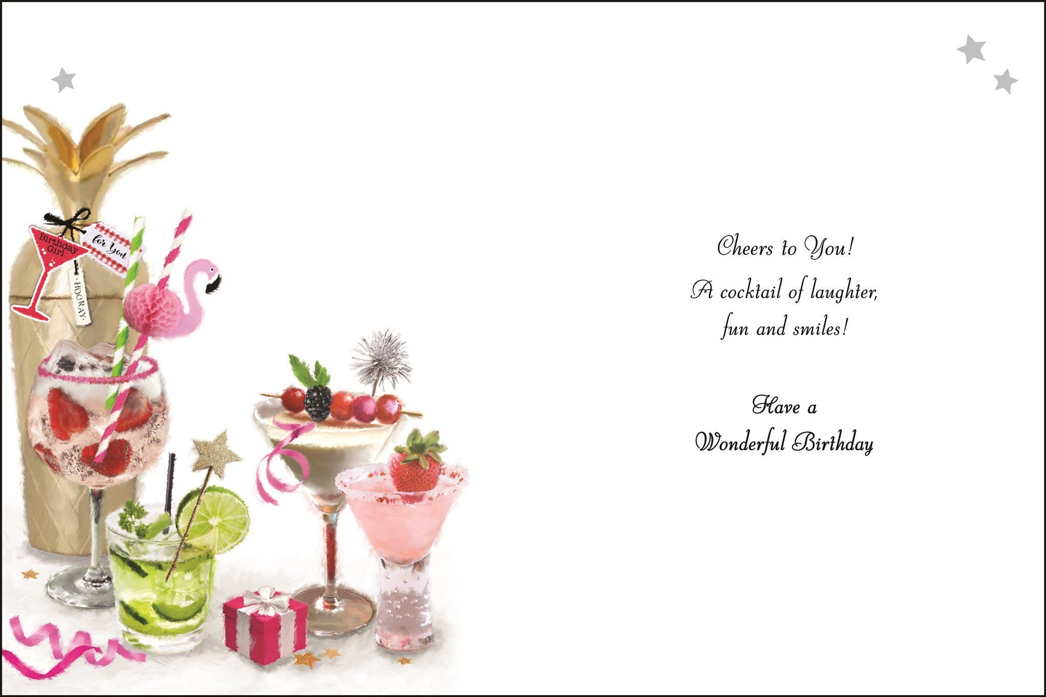 Inside of Female Birthday Cocktail Shaker Greetings Card