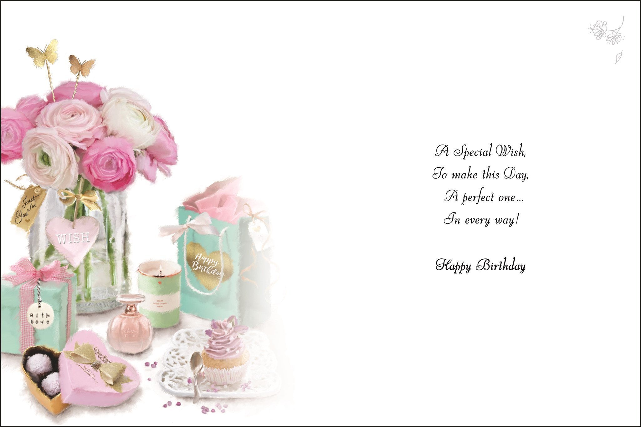 Inside of Birthday Pink Flowers Greetings Card