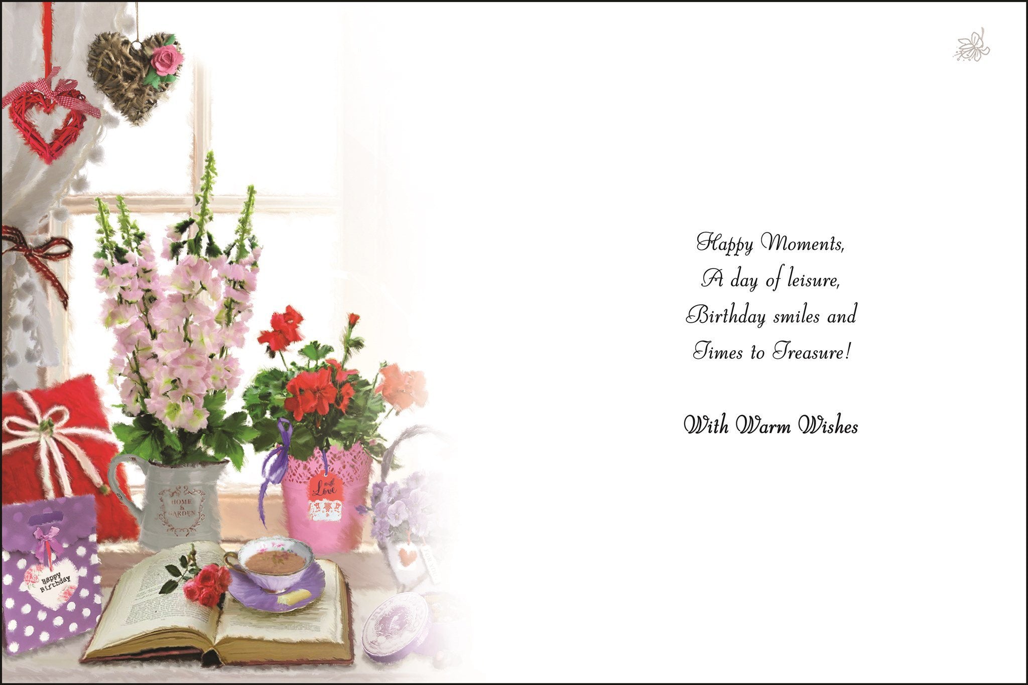 Inside of Happy Birthday Window Flowers Greetings Card