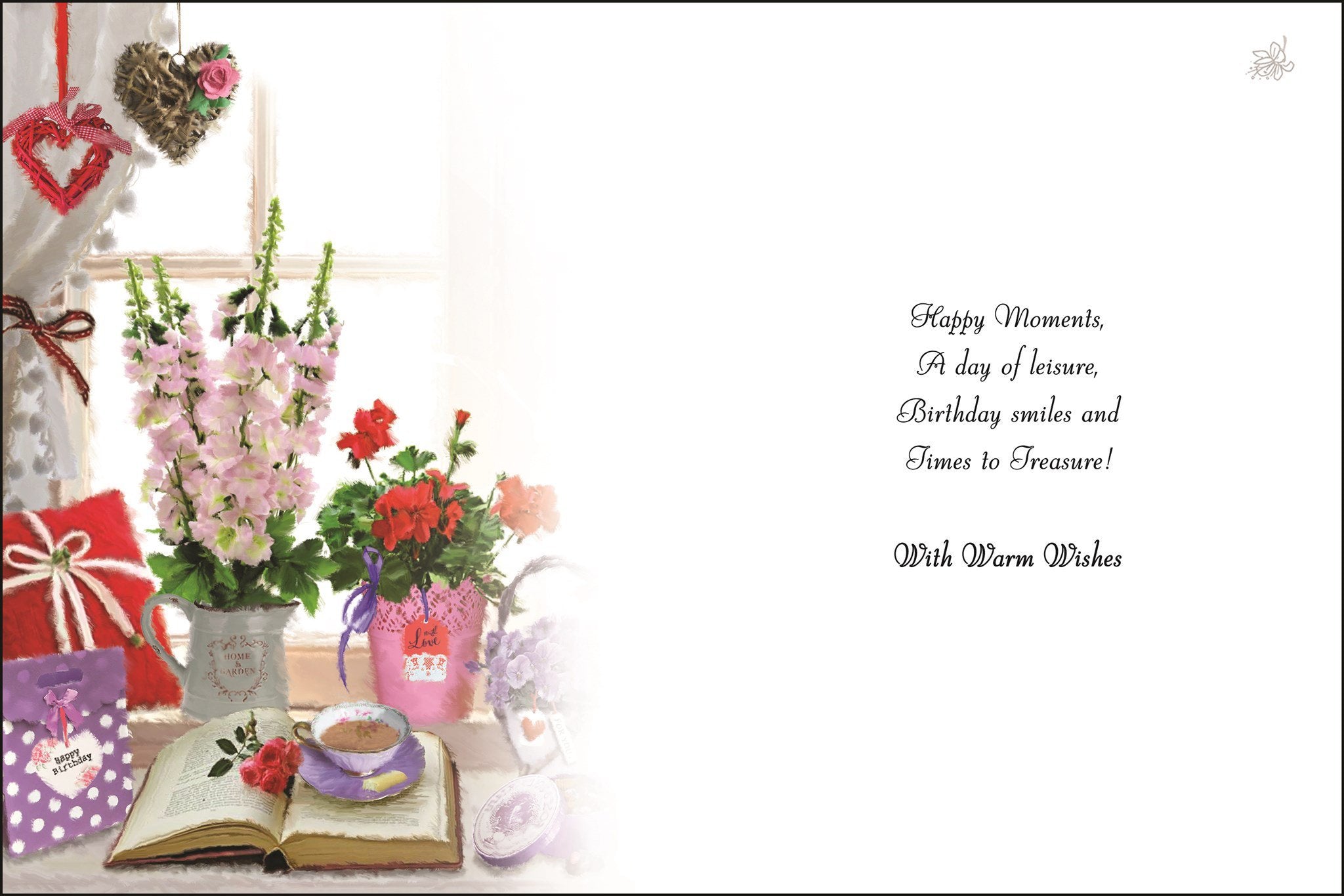 Inside of Happy Birthday Window Flowers Greetings Card