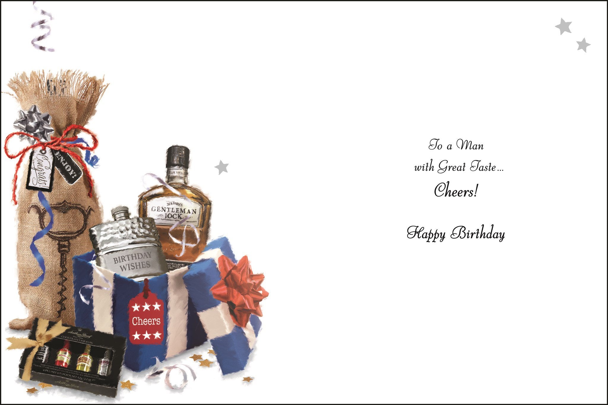 Inside of Male Birthday Hip Flask Greetings Card