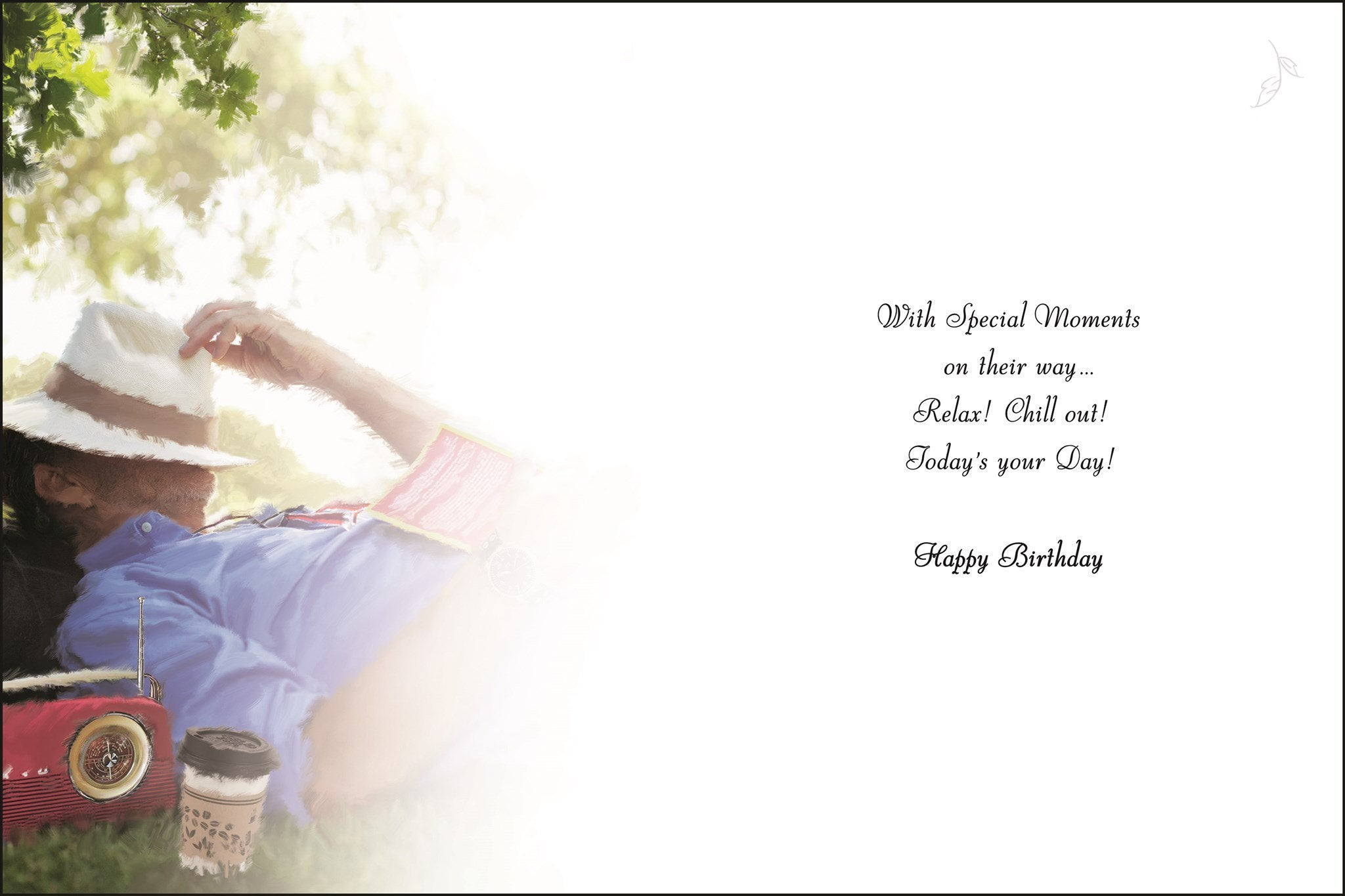 Inside of Male Birthday Lying On Grass Greetings Card