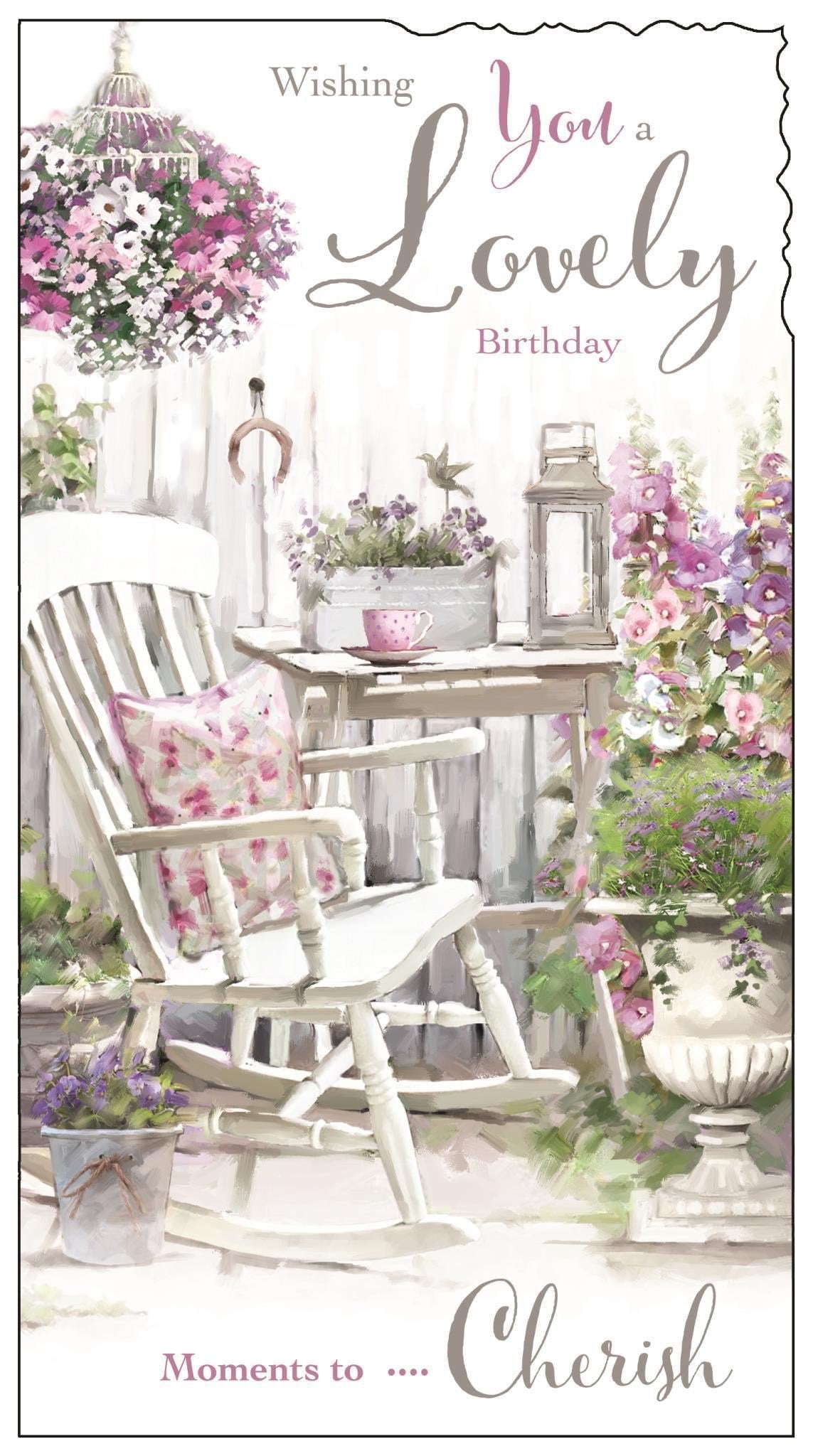 Front of Female Birthday Rocking Chair Greetings Card