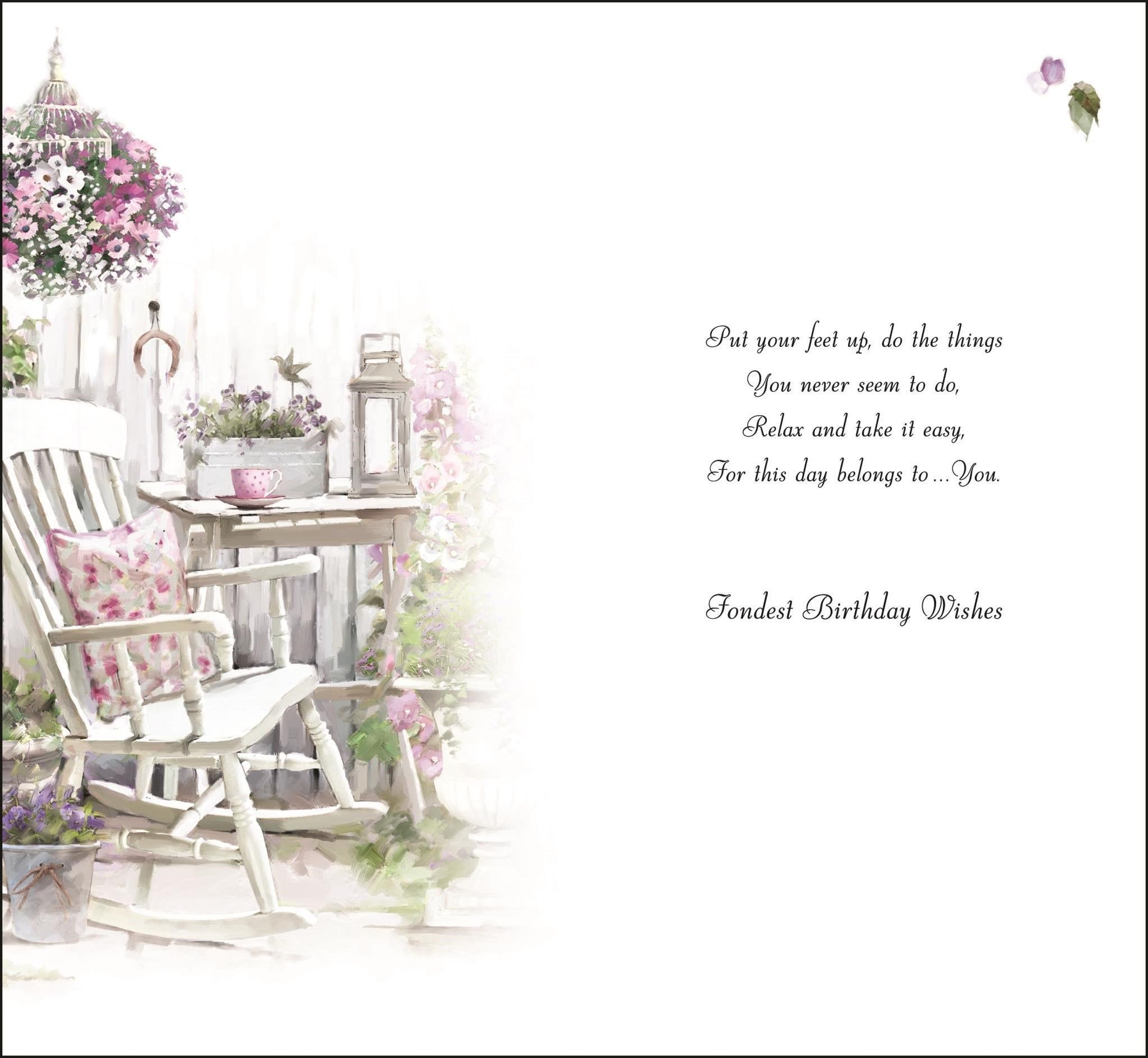 Inside of Sister Rocking Chair Birthday Greetings Card